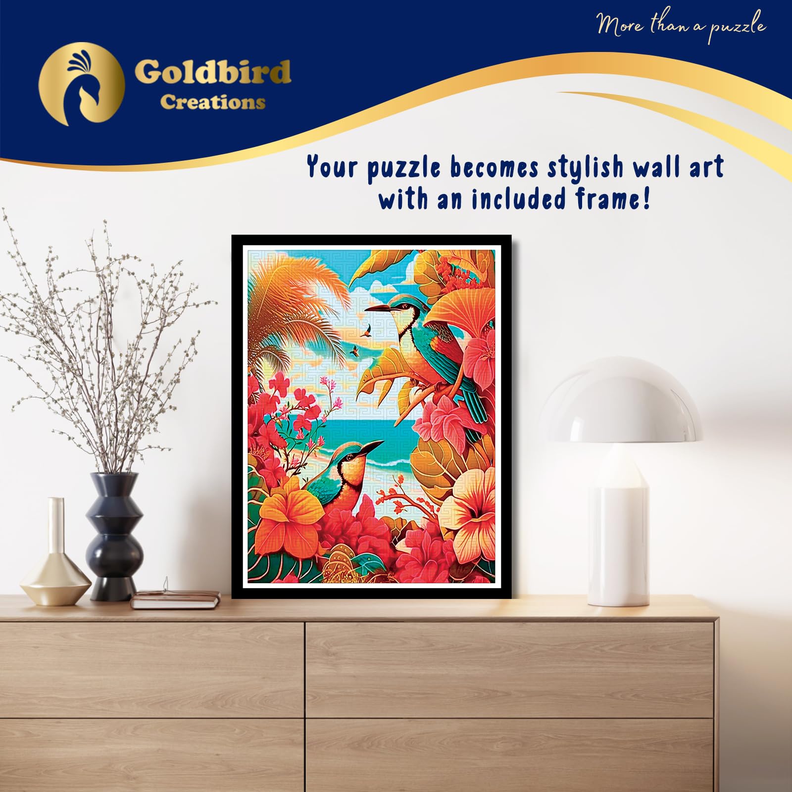 Magnetic Wooden Puzzle for Adults - Exotic Birds Art Collection - Wall Decor Puzzle with Magnetic Frame - Unique Gift for Christmas & Birthday - Perfect for Home Office & Living Room Decoration