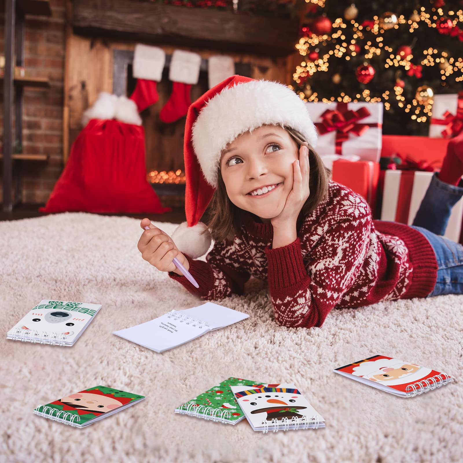 48 Pcs Christmas Mini Notebook Set - Small Xmas Notepads with Snowman & Santa Claus Designs (2.4