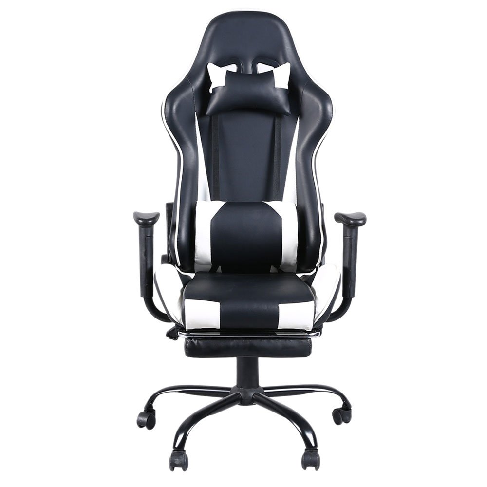 Ergonomic High Back Swivel Racing Gaming Chair - Adjustable Office Chair with Footrest (Black & White) - Perfect for Gaming, Working & Home Office Use
