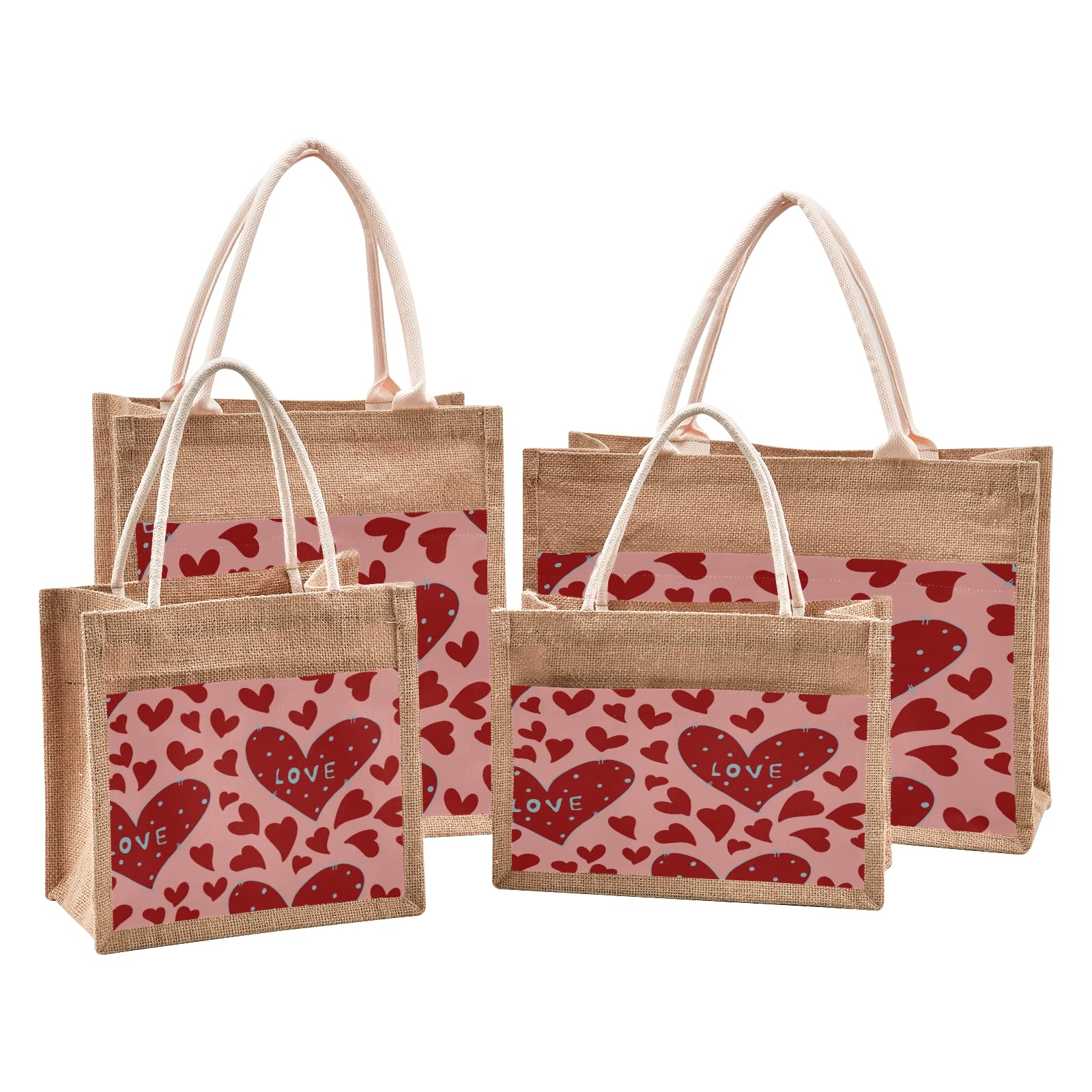 ALAZA Heart Print Valentine's Day Love Jute Tote Bag for Women - Eco-Friendly Grocery Shopping Bag with Sturdy Handles - 8.7 x 11.8 x 5.9 Inches - Perfect for Outdoor Travel, Beach Trips & Farmers Market