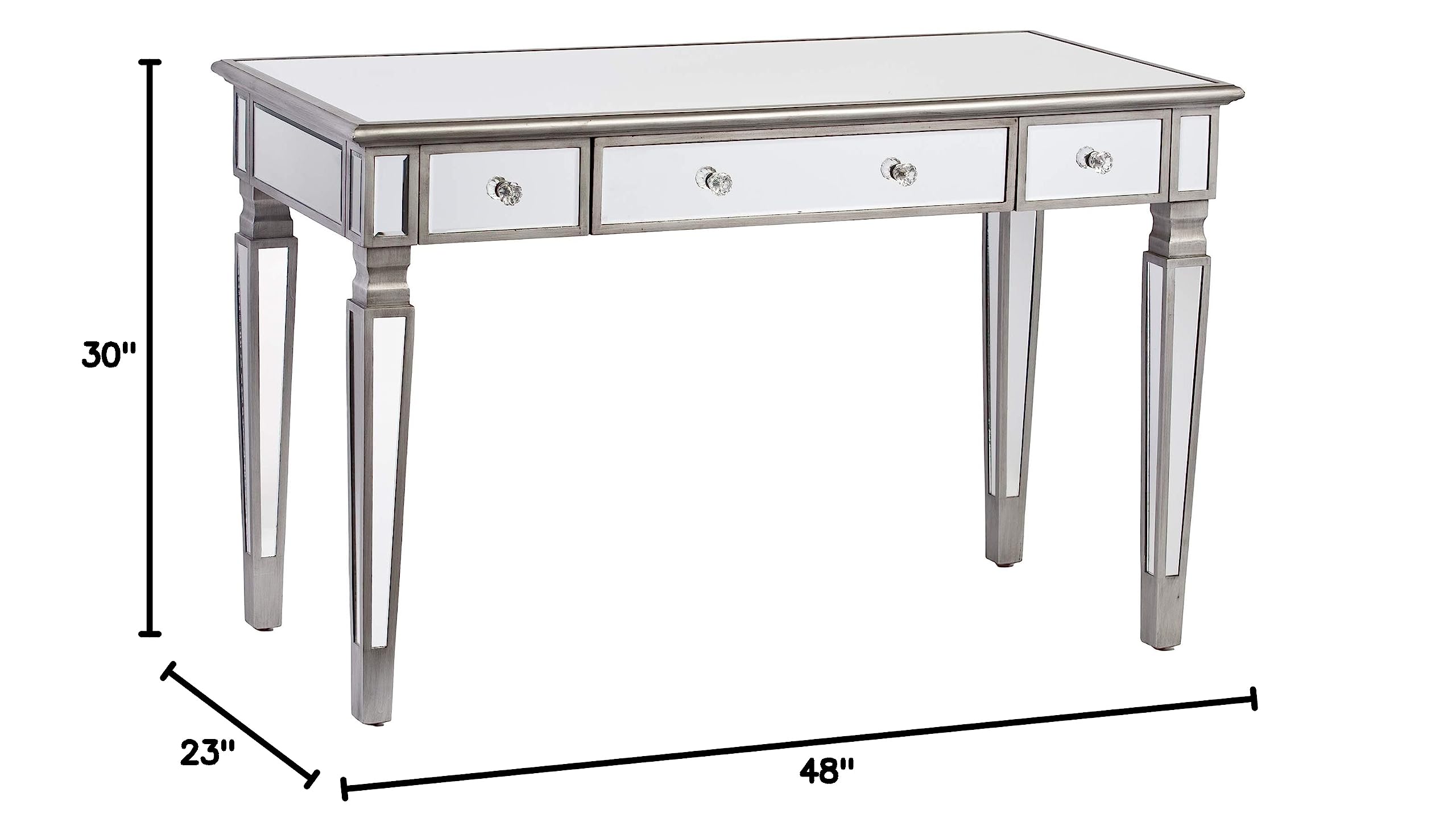 SEI Furniture Wedlyn Mirrored Writing Desk - Silver Finish Modern Home Office Desk with Mirror for Small Spaces | Perfect for Study, Work, or Vanity Makeup Area