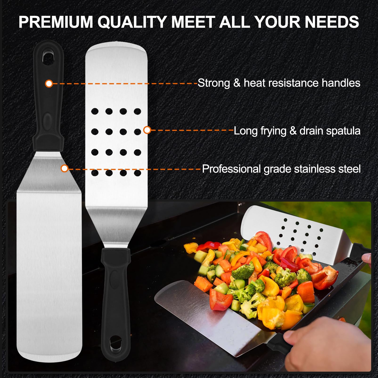 36PCS Flat Top Grill Accessories Kit - Stainless Steel Spatula, Burger Press, Scraper & Tongs Set with Carry Bag for Blackstone, Camp Chef Griddles - Perfect for Outdoor BBQ, Camping & Backyard Cooking