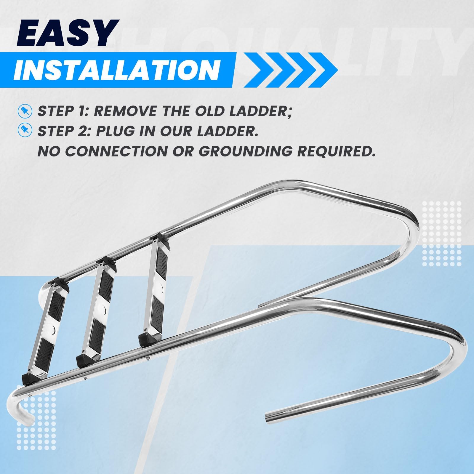 HECASA 3-Step Stainless Steel Swimming Pool Ladder with Anti-Slip Pads - 300LB Weight Capacity for In-Ground Pools - Easy Assembly & Safe Climbing - Indoor/Outdoor Use - Perfect for Backyard, Community, and Vacation Home Pools