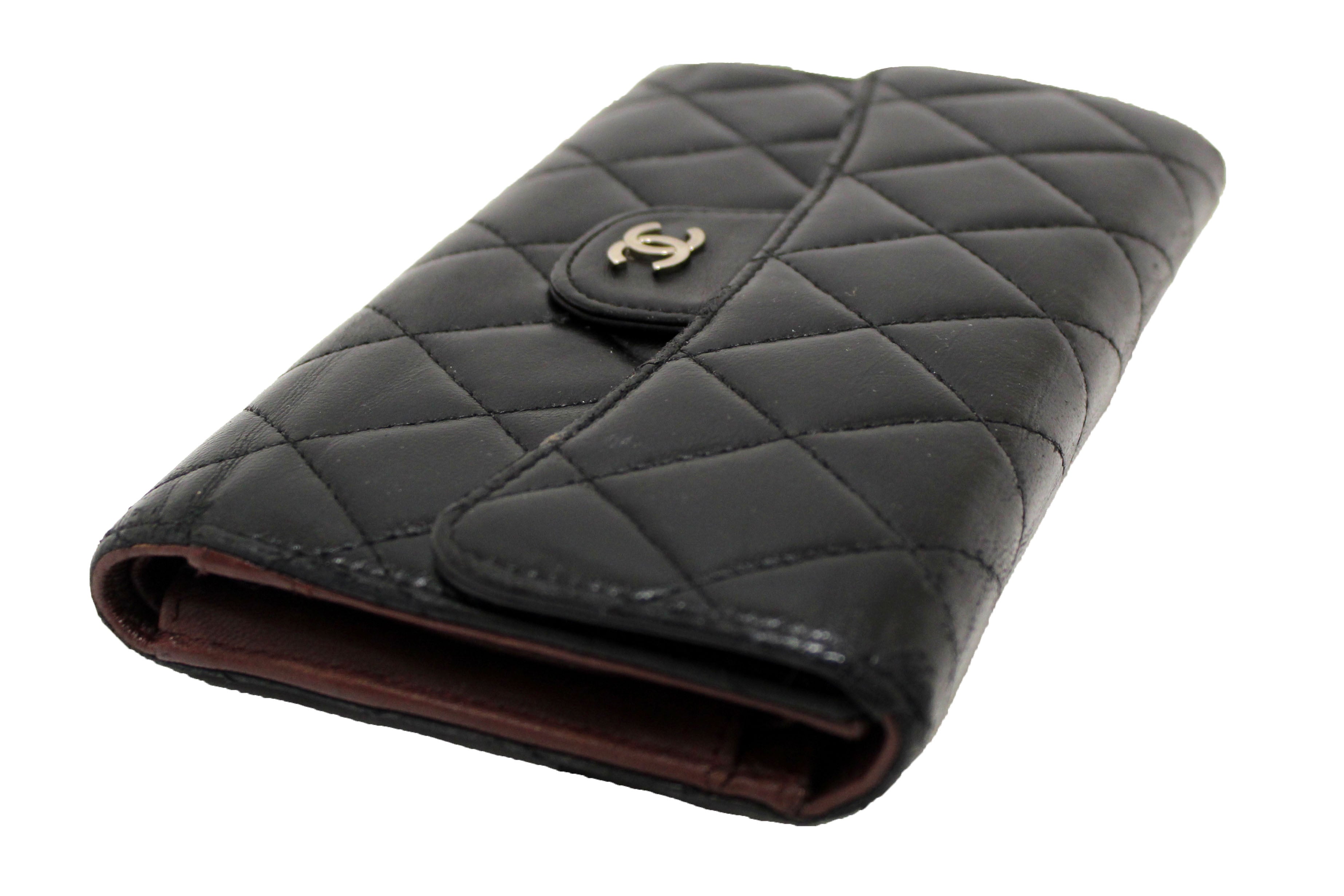 Authentic Chanel Black Quilted Lambskin Leather Trifold Flap Wallet for Women | Luxury Designer Handbag Accessory | Perfect for Everyday Use, Travel & Gift Giving