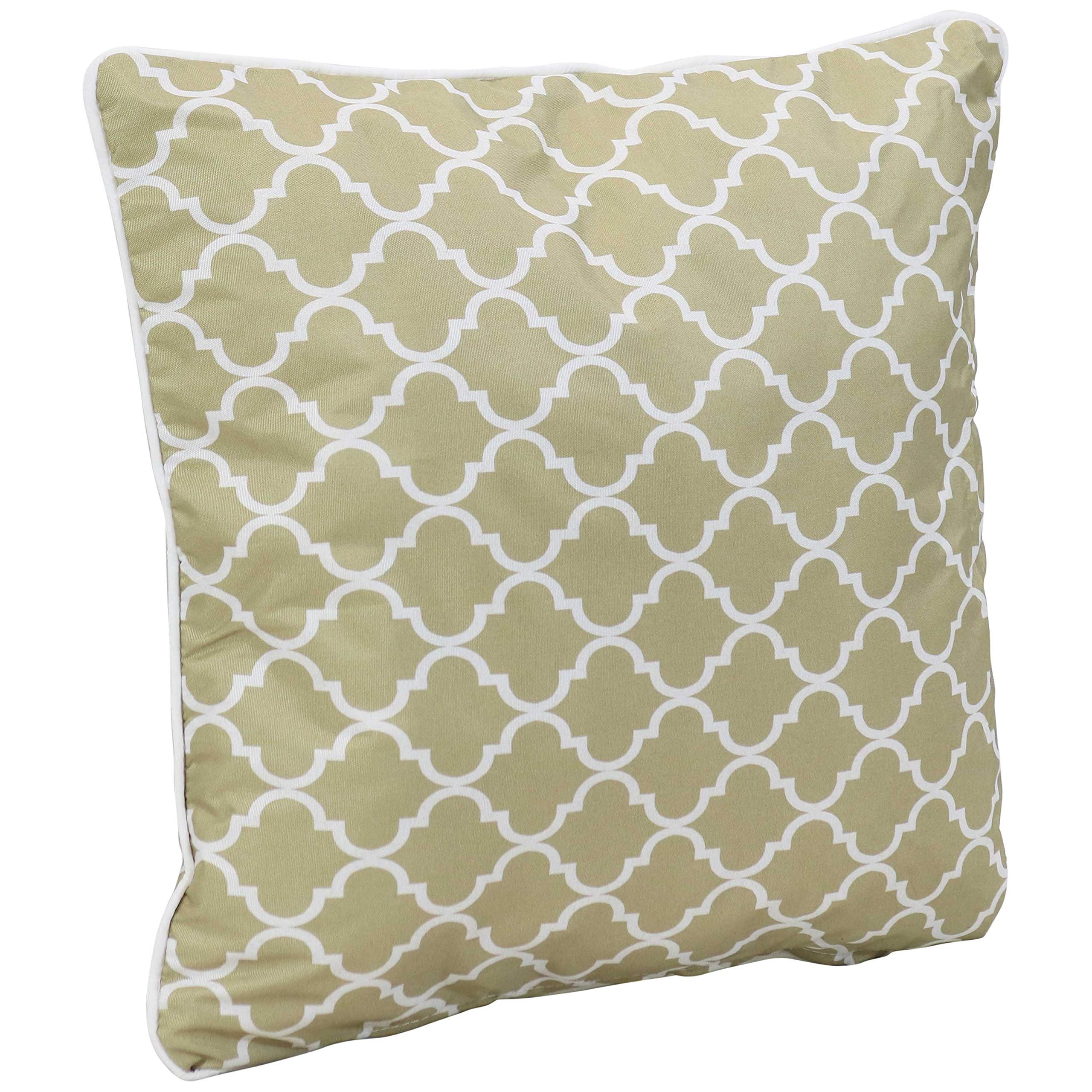 Set of 2 Sunnydaze 16-Inch Square Decorative Throw Pillows for Indoor & Outdoor Use - Tan & White Lattice Pattern - Perfect for Bench, Chair, Loveseat, Patio, Garden & Living Room Decor