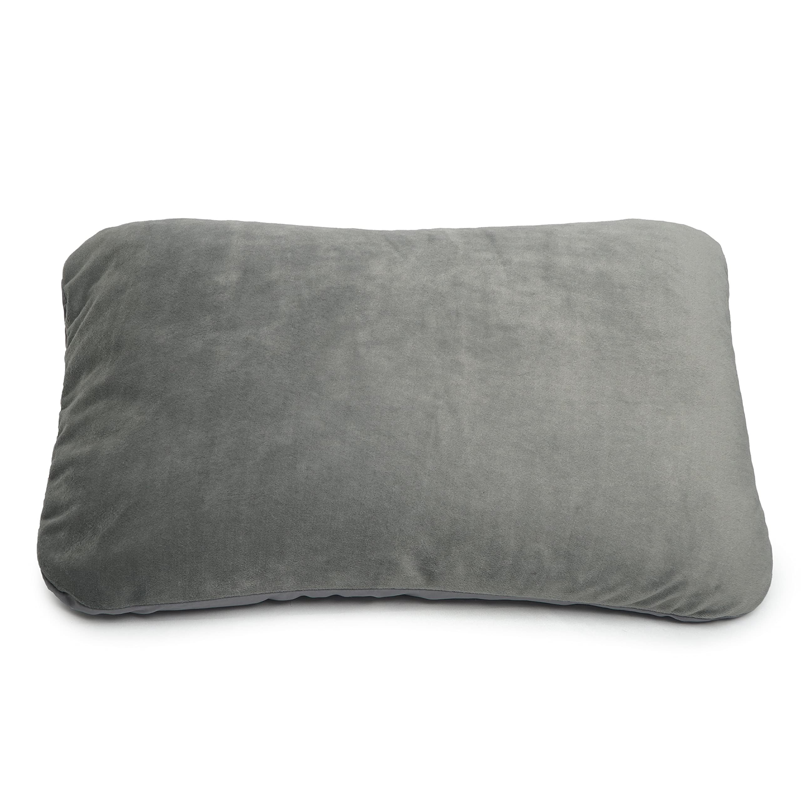 SQUISHY DELUXE Microbead Rectangular Travel Pillow for Airplane, Car & Office - 12 x 16 Inch Ultra Soft Neck Support Pillow with Removable Velour Cover - Firm Yet Comfortable for Head & Neck - Odorless Grey Travel Accessory
