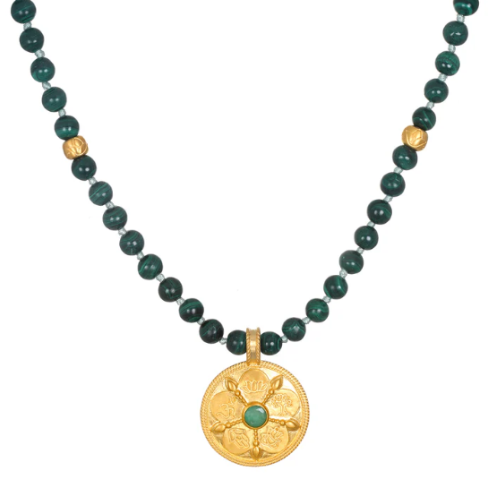 Authentic Malachite Mala Beads for Meditation & Healing | Natural Stone Prayer Necklace for Yoga, Chakra Balancing & Spiritual Growth