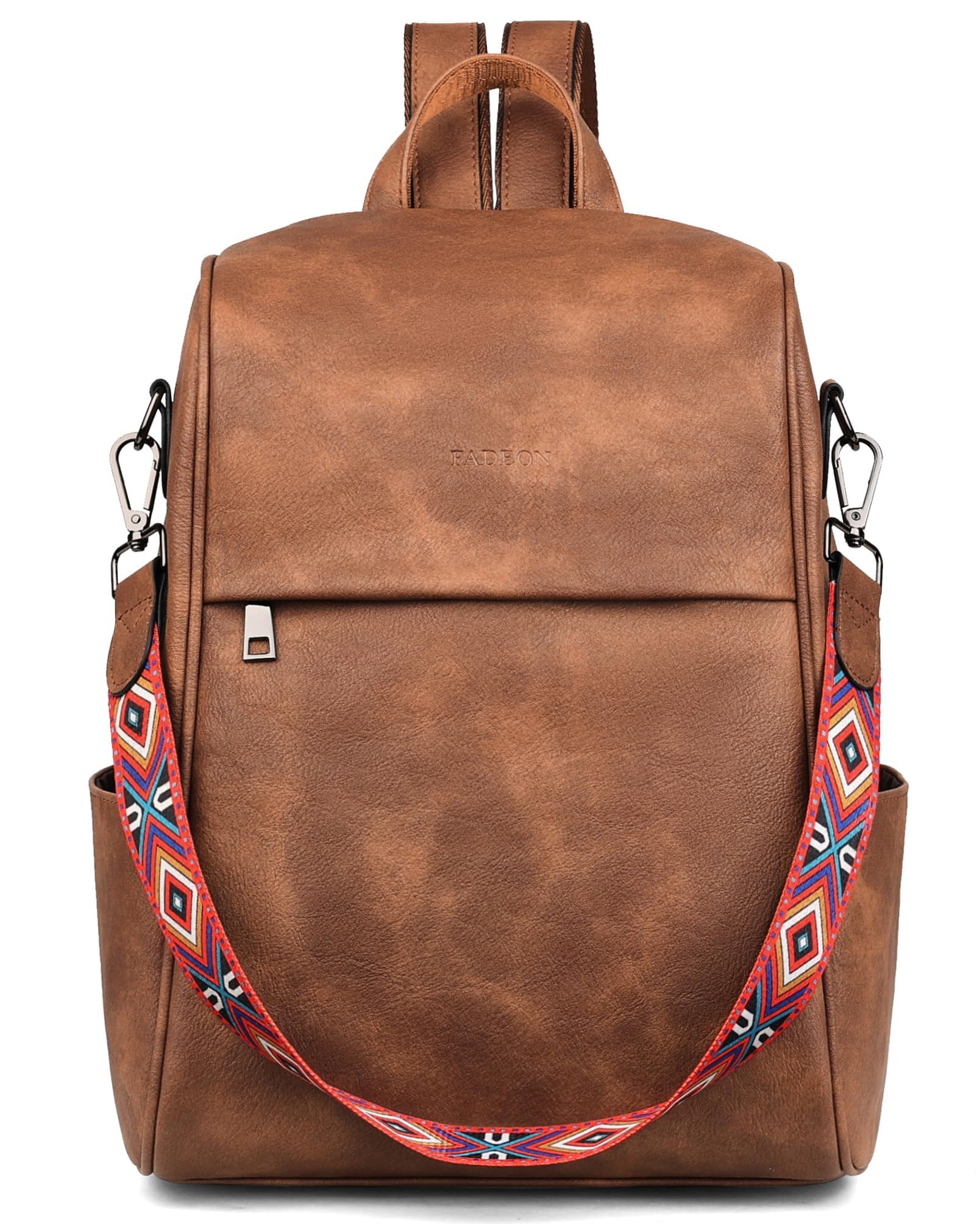 FADEON Anti Theft Backpack for Women - Stylish Faux Leather Laptop Backpack with Hidden Back Opening, Secure Work Bag & Travel Purse (Brown) - Perfect for Office, Commute & College Campus Use