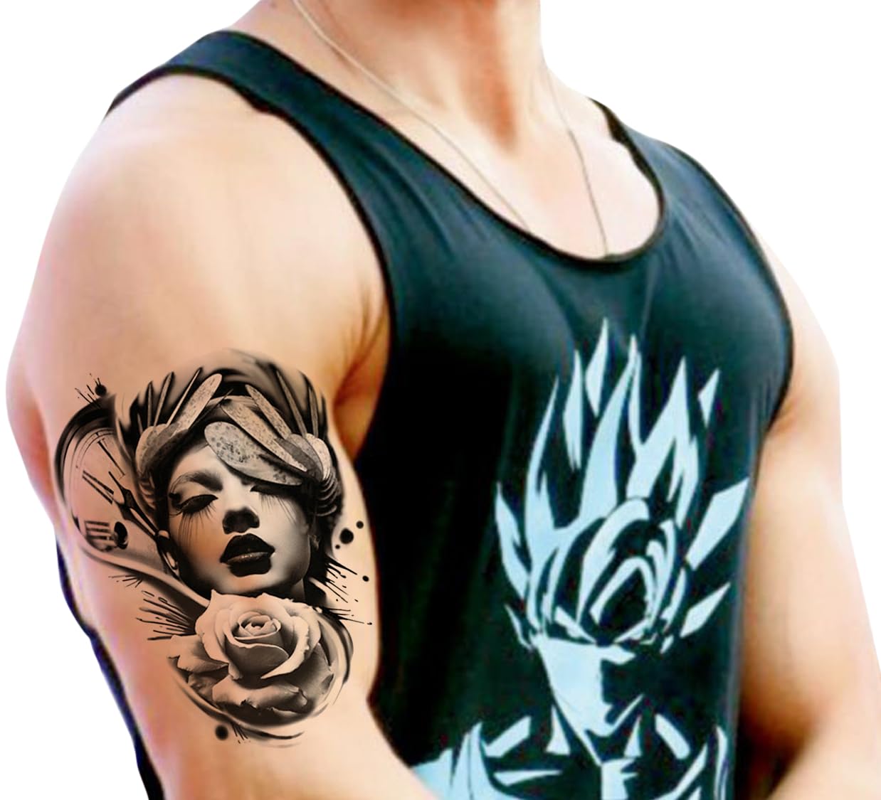 Waterproof Temporary Tattoo Stickers for Men & Women - 3D Realistic Flowers, Butterflies, Stars, Angels, Wolves & Armband Designs (21x15cm) | Perfect for Parties, Festivals, Cosplay & Body Art | TH-289