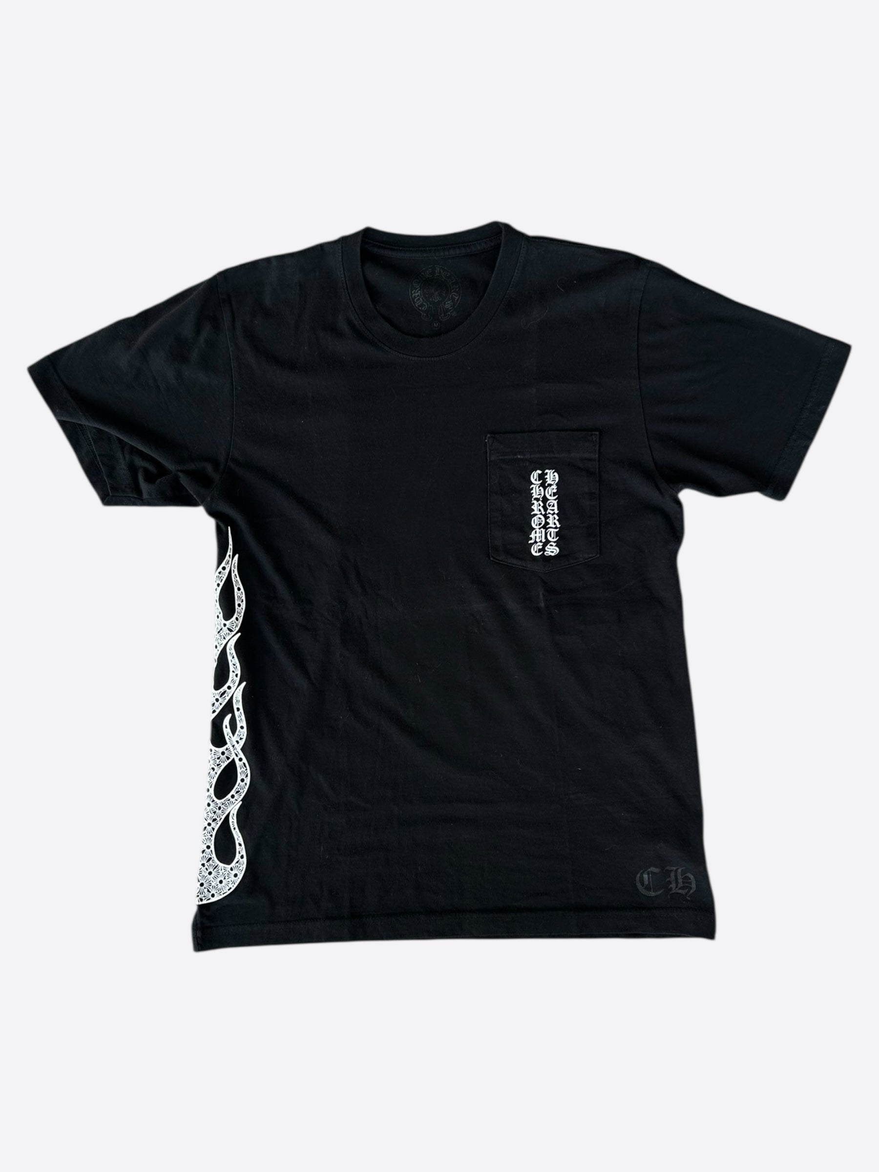 Chrome Hearts Black & White Flame Logo Graphic T-Shirt for Men - Stylish Streetwear Tee for Casual Outfits & Urban Fashion