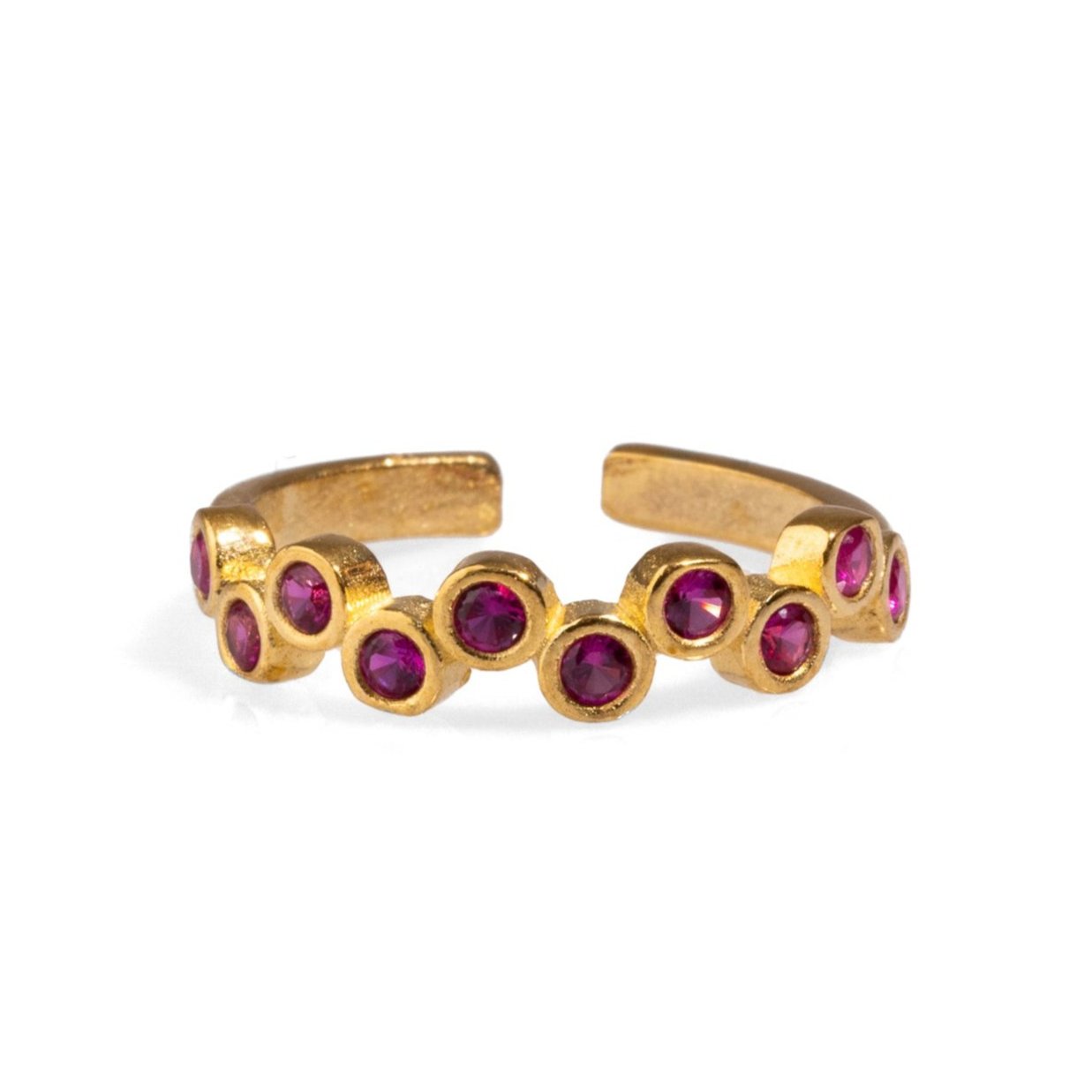 Ruby Stone & Gold Zig Zag Stackable Adjustable Ring for Women - Elegant Layering Jewelry for Everyday Wear, Parties & Special Occasions