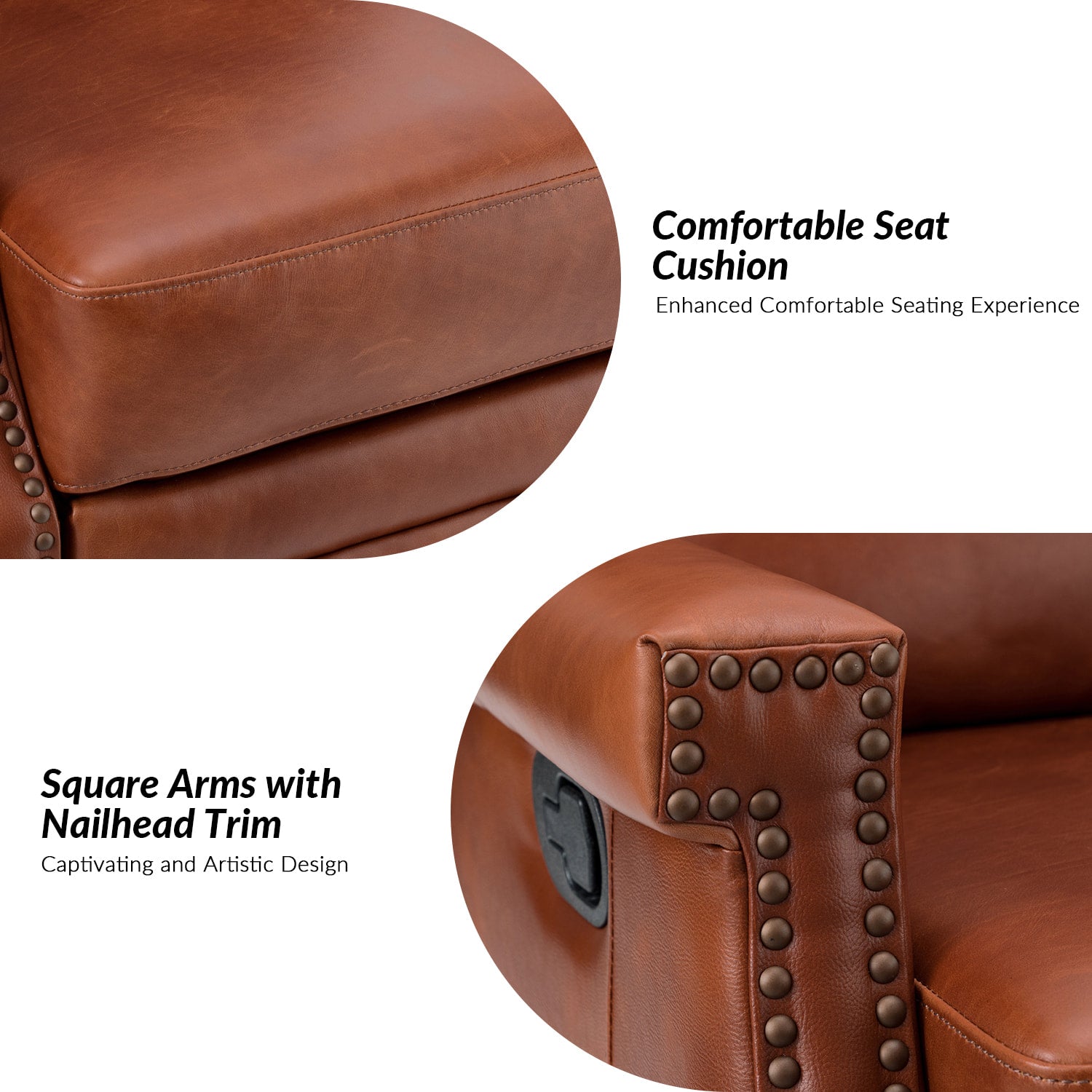 Canace Modern Genuine Leather Manual Glider Rocker Recliner Chair - Comfortable Swivel Lounge Chair for Living Room, Nursery, and Office Relaxation