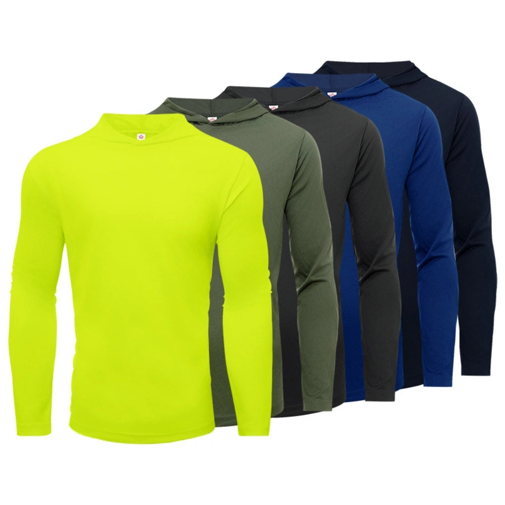 5 Pack Men's Performance Long Sleeve Hooded T-Shirts - Moisture Wicking, Breathable Workout Shirts for Gym, Running & Outdoor Activities