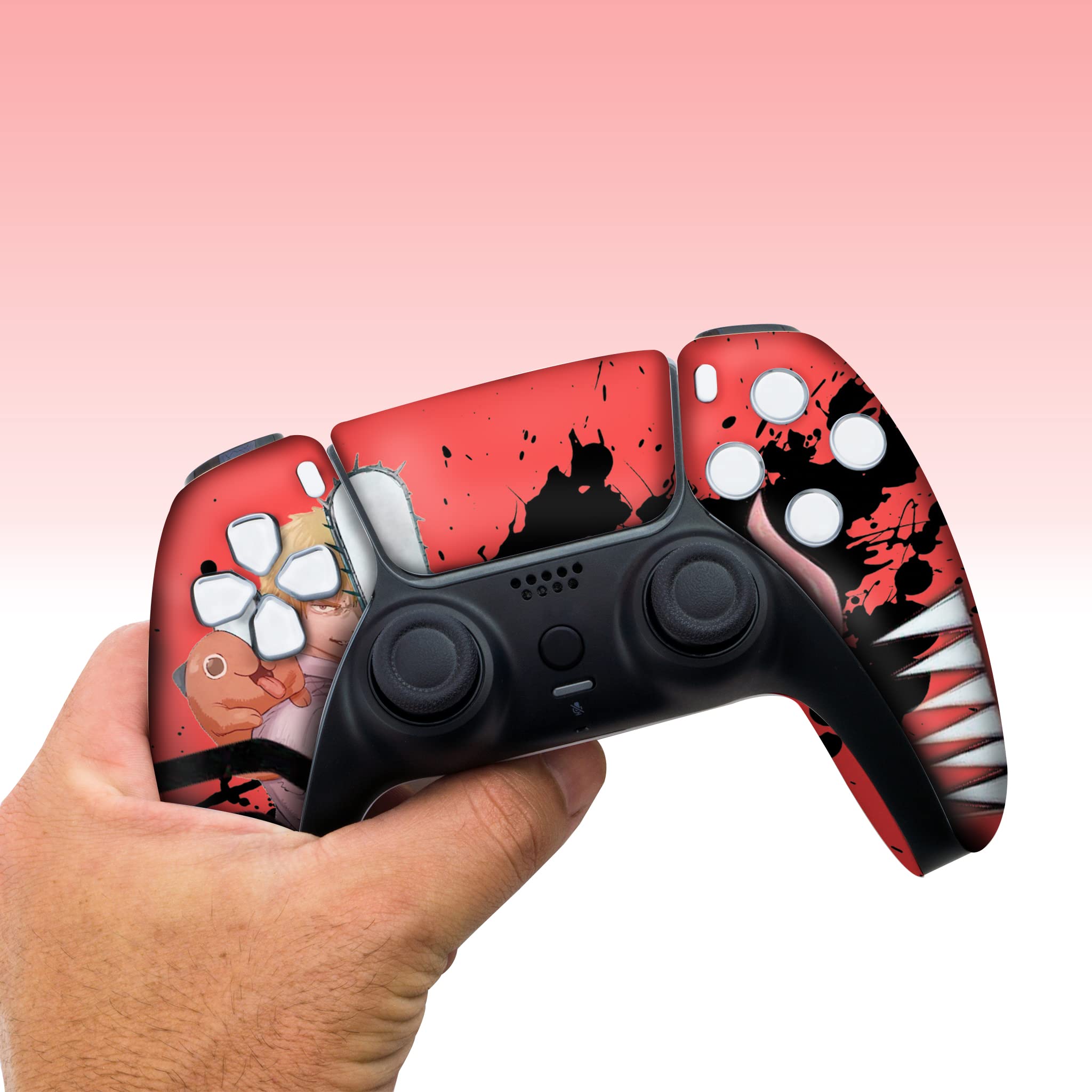 Custom Wireless PS5 Controller for PlayStation 5 - Chainsaw Men Themed Hydro-Dip Design | Officially Licensed & Proudly Made in USA | Durable Permanent Printing (Not Just a Skin) | Perfect for Gaming Enthusiasts & Anime Fans