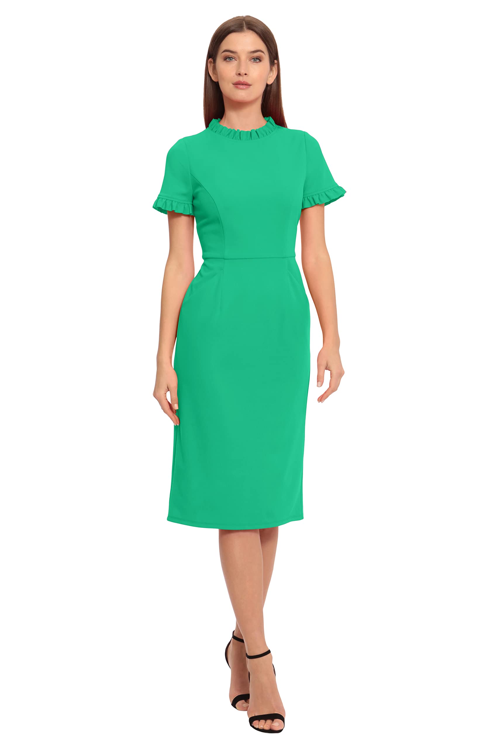 Maggy London Women's Sheath Dress with Ruffle Collar & Pockets - Perfect for Office & Parties