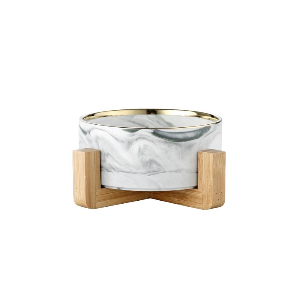 Premium Golden Gray Marble Ceramic Pet Bowl - 850ml Cat & Dog Food & Water Dish for Puppies, Kittens & Adult Pets - Durable Feeder for Home, Travel & Outdoor Use