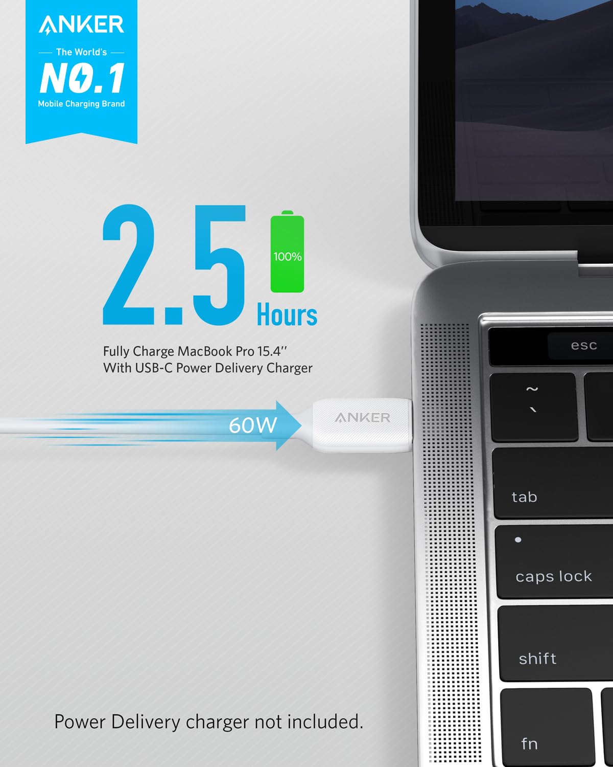Anker Powerline III USB-C to USB-C Cable 2.0 (10ft, 60W) - Fast Charging Cable for MacBook Pro 2020, iPad Pro 2020, iPad Air 4, Nintendo Switch, Samsung Galaxy S20/S9/S8 Plus, Google Pixel - Perfect for Home, Office & Travel Charging