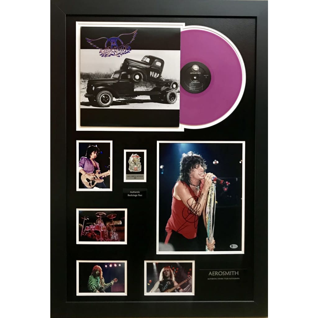 Authentic Aerosmith Collage Signed by Steven Tyler with BAS COA - Perfect for Music Memorabilia Collectors & Rock Fans' Home Decor