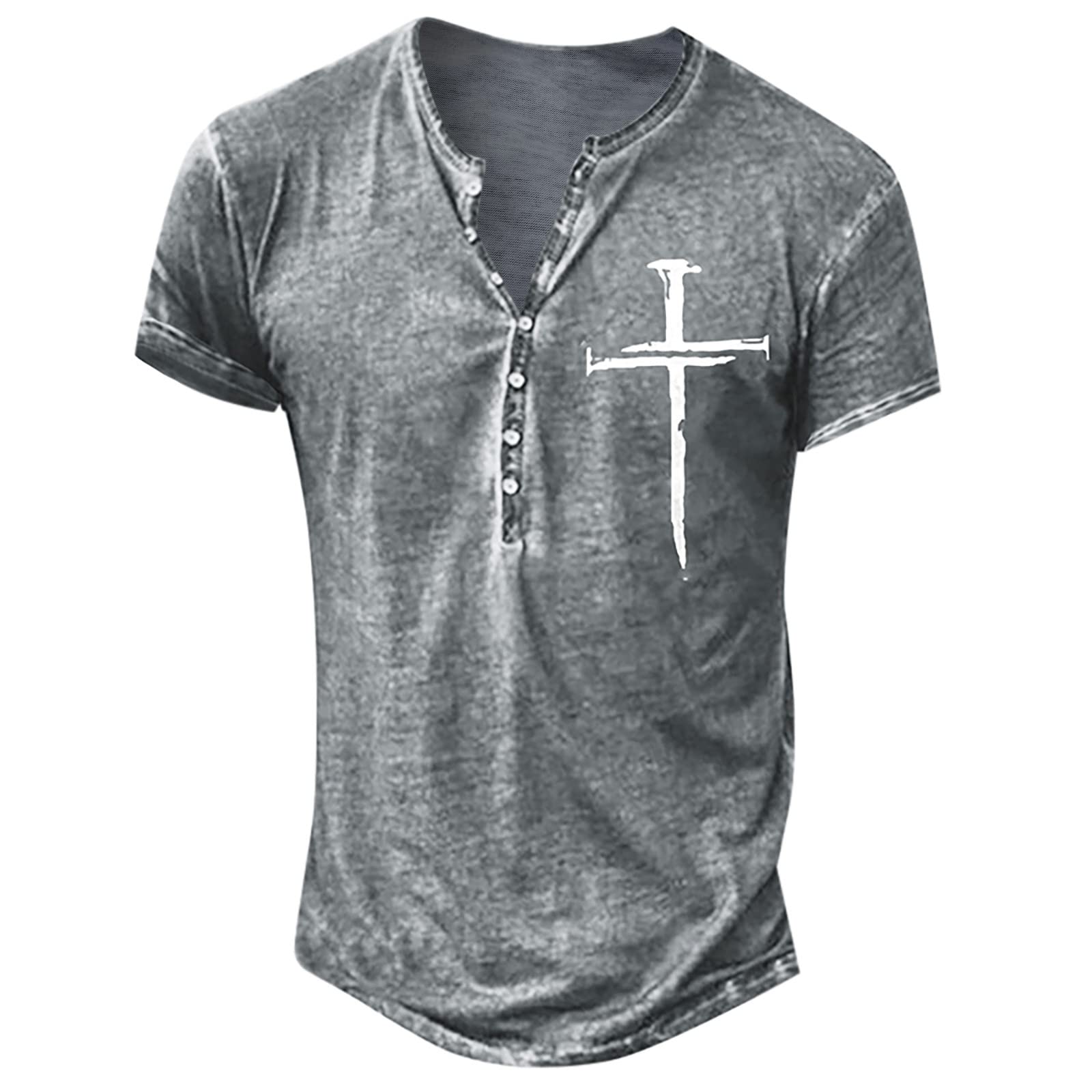 Men's Short Sleeve Henley Shirts - Casual Graphic Acid Washed T-Shirts | Lightweight Streetwear & Workout Tee for Gym, Running & Everyday Wear