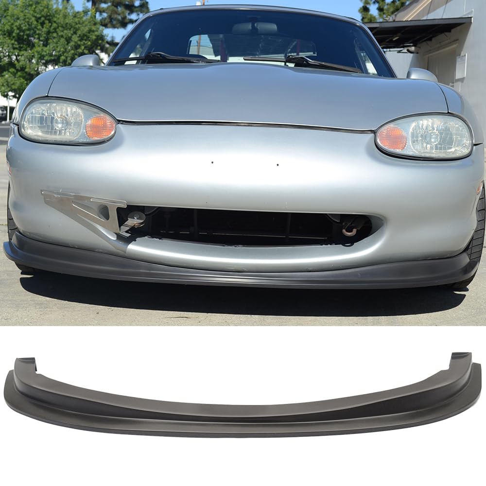 IKON MOTORSPORTS Black PU Front Bumper Lip Spoiler for 1999-2000 Mazda Miata MX-5 - Under Chin Finisher Add-On | Enhances Aerodynamics & Sporty Look for Street Racing & Car Shows