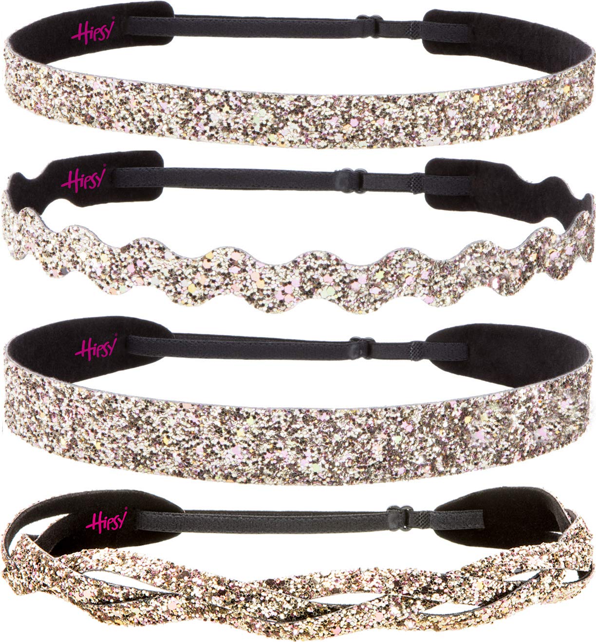 Sparkly Adjustable No-Slip Bling Headbands for Women, Girls & Teens - 4 Pack Mixed Rose Gold Glitter Headbands - Perfect for School, Workouts, Parties & Everyday Fashion