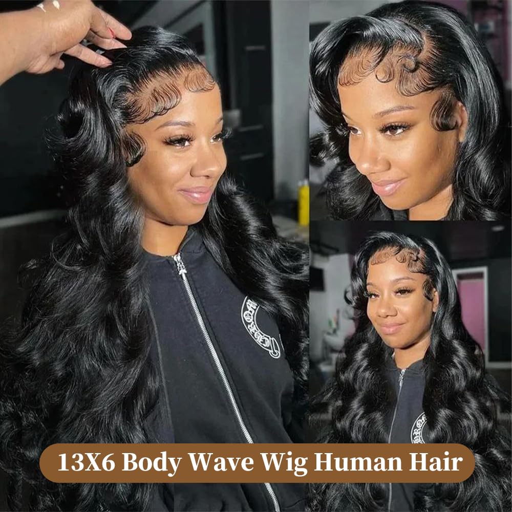 30 Inch Brazilian Virgin Human Hair Lace Front Wig - 200% Density 13x6 HD Transparent Pre-Plucked Glueless Body Wave Wig for Women (Natural Black) | Perfect for Daily Wear, Parties, Cosplay & Special Occasions