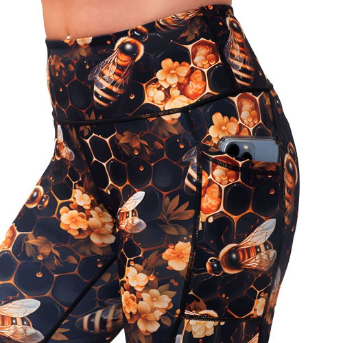 Queen Bee High Waist Yoga Leggings for Women - Comfortable Workout Tights with Pockets - Perfect for Yoga, Gym, Running & Lounge Wear