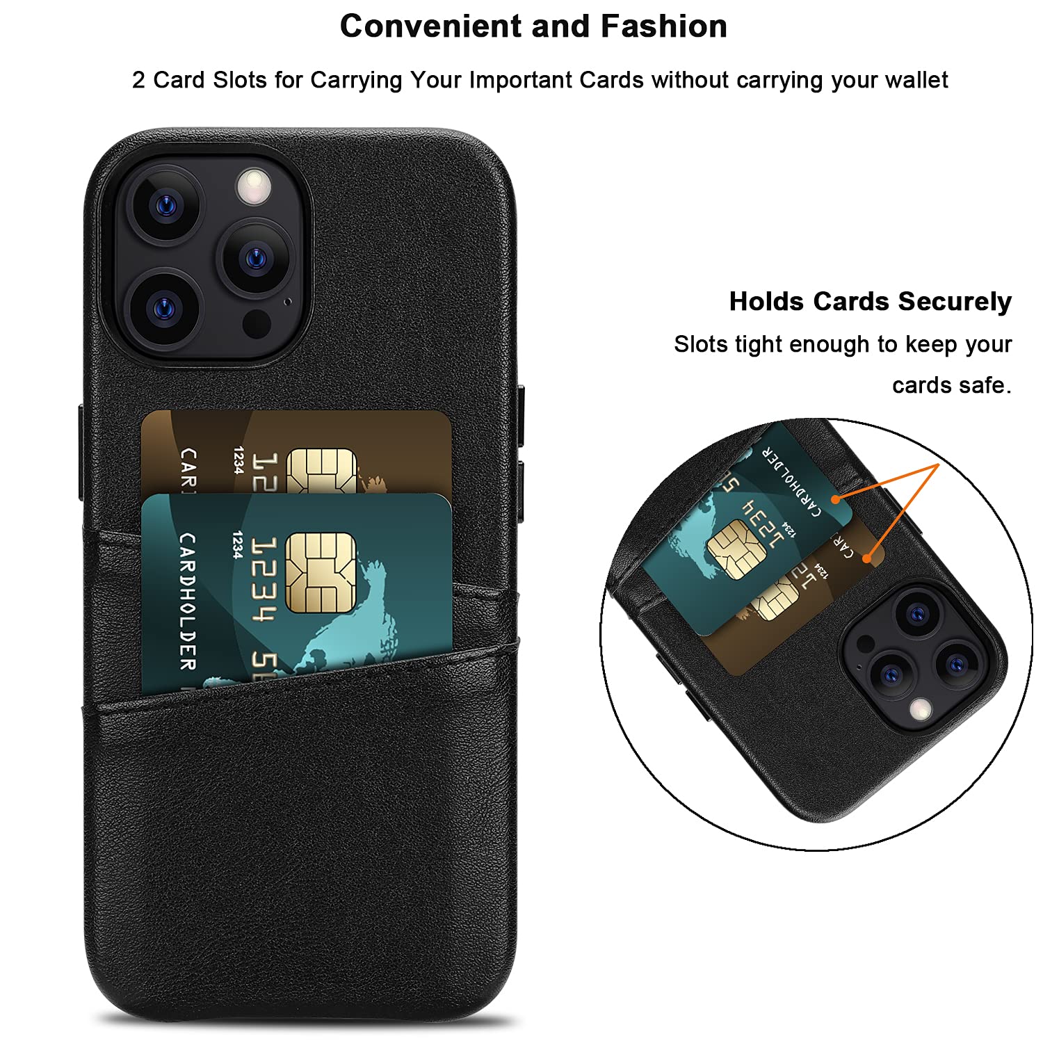 Premium Leather Wallet Case for iPhone 13 Pro Max (6.7-inch) - 2 Card Holder Slots | Slim Protective Cover with RFID Blocking | Perfect for Business, Travel & Everyday Use (Black, 2021 Model)