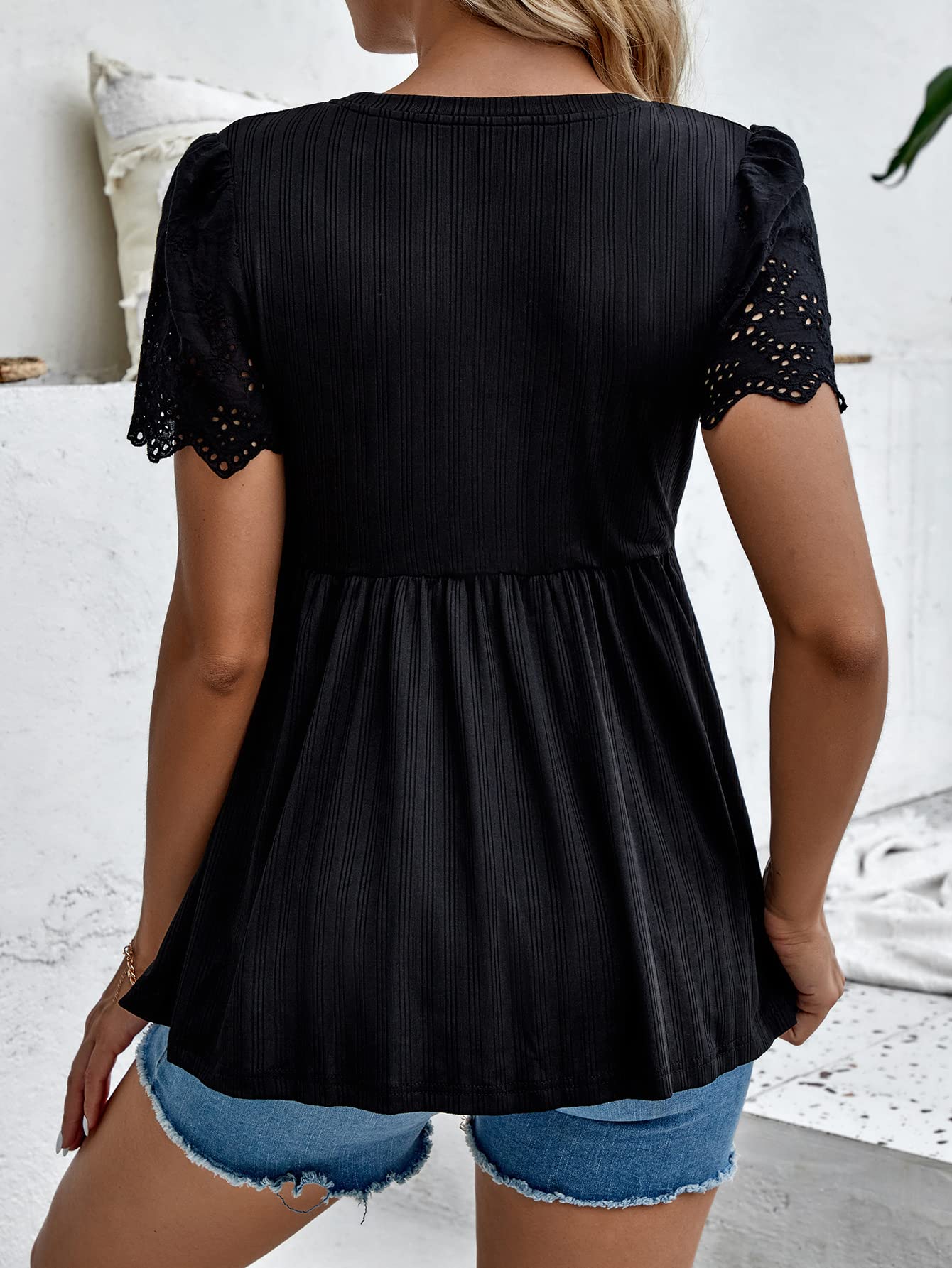 Verdusa Women's Maternity Short Sleeve Scalloped Peplum T-Shirt - Pregnancy Top for Comfort & Style - Perfect for Casual Wear, Maternity Photos & Everyday Outfits