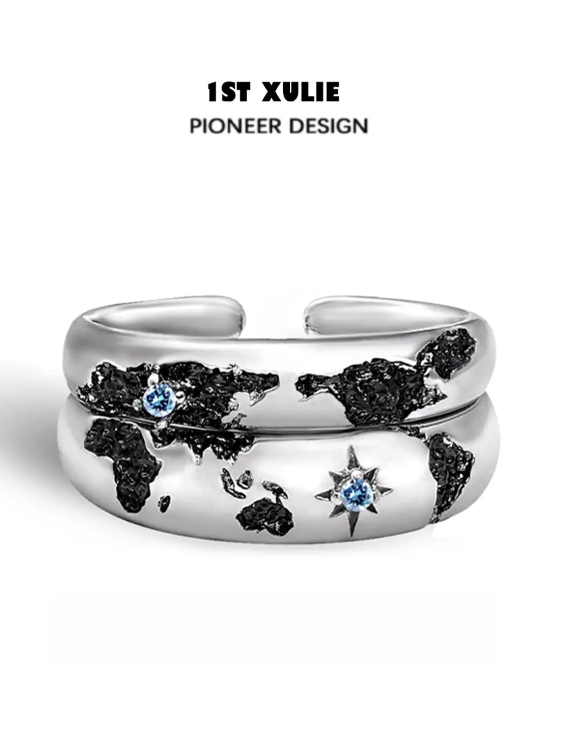 Mini World 925 Sterling Silver World Map Adjustable Open Ring for Women - Trendy Geographic Jewelry Gift for Travel Lovers, Perfect for Everyday Wear & Special Occasions