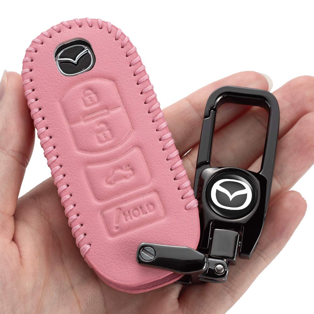 Premium Leather Key Fob Cover Case for Mazda 3 6 CX-7 CX-9 MX-5 - Durable Car Key Protector with Key Ring - Perfect for Everyday Use & Car Key Protection