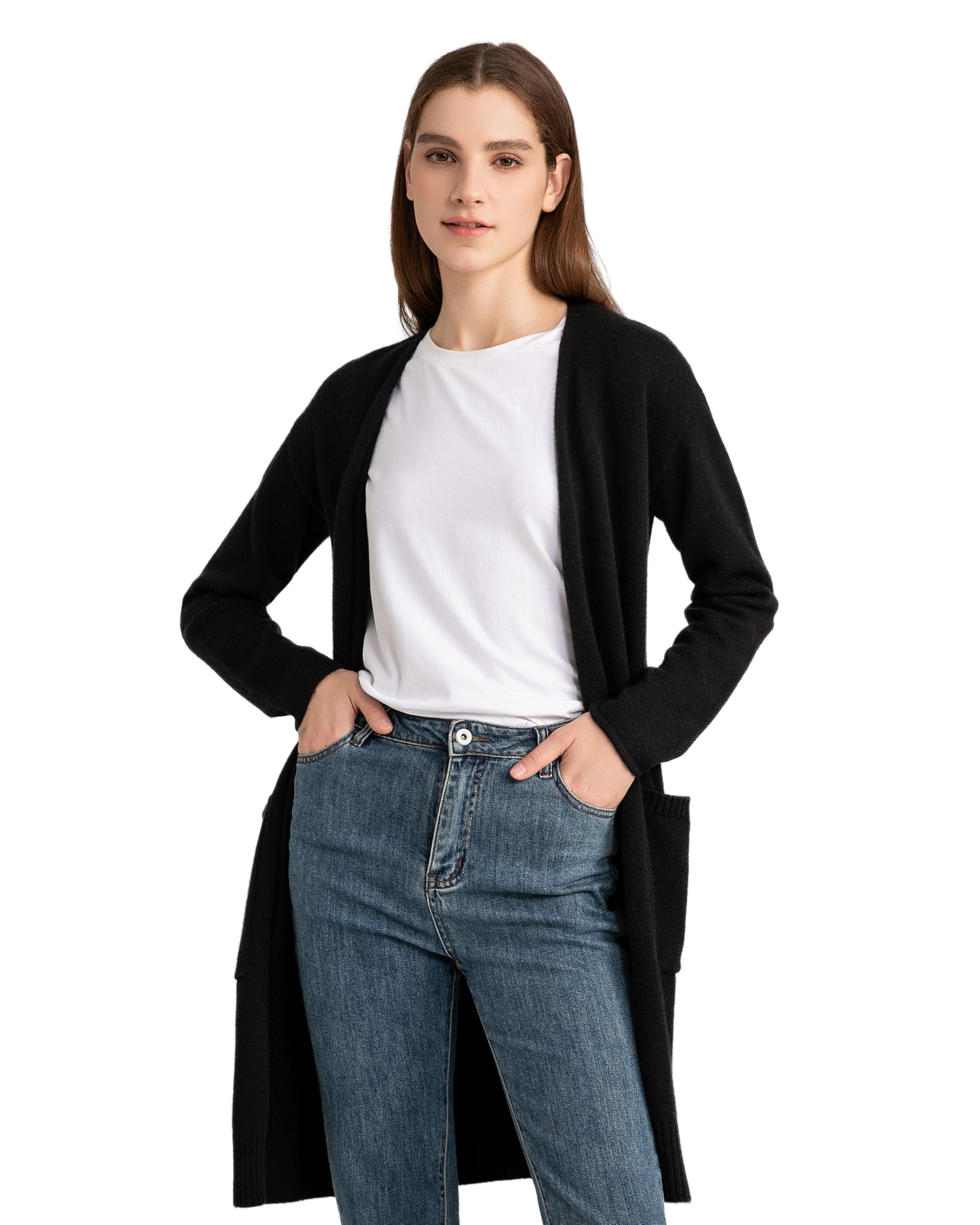 100% Pure Cashmere Long Cardigan Sweater for Women - Soft Warm Winter Cashmere Sweater with Pockets | Perfect for Office, Travel & Cozy Home Wear