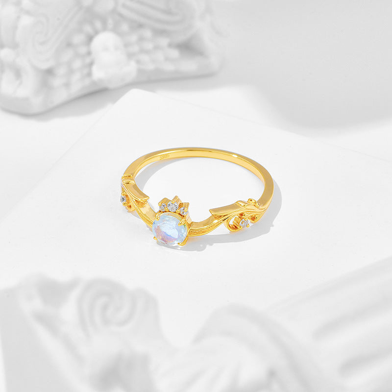CZ Moonstone Gemini Birthstone Ring for Women - Elegant Curve Design, June Birthstone Jewelry Gift for Her - Perfect for Birthdays, Anniversaries & Special Occasions