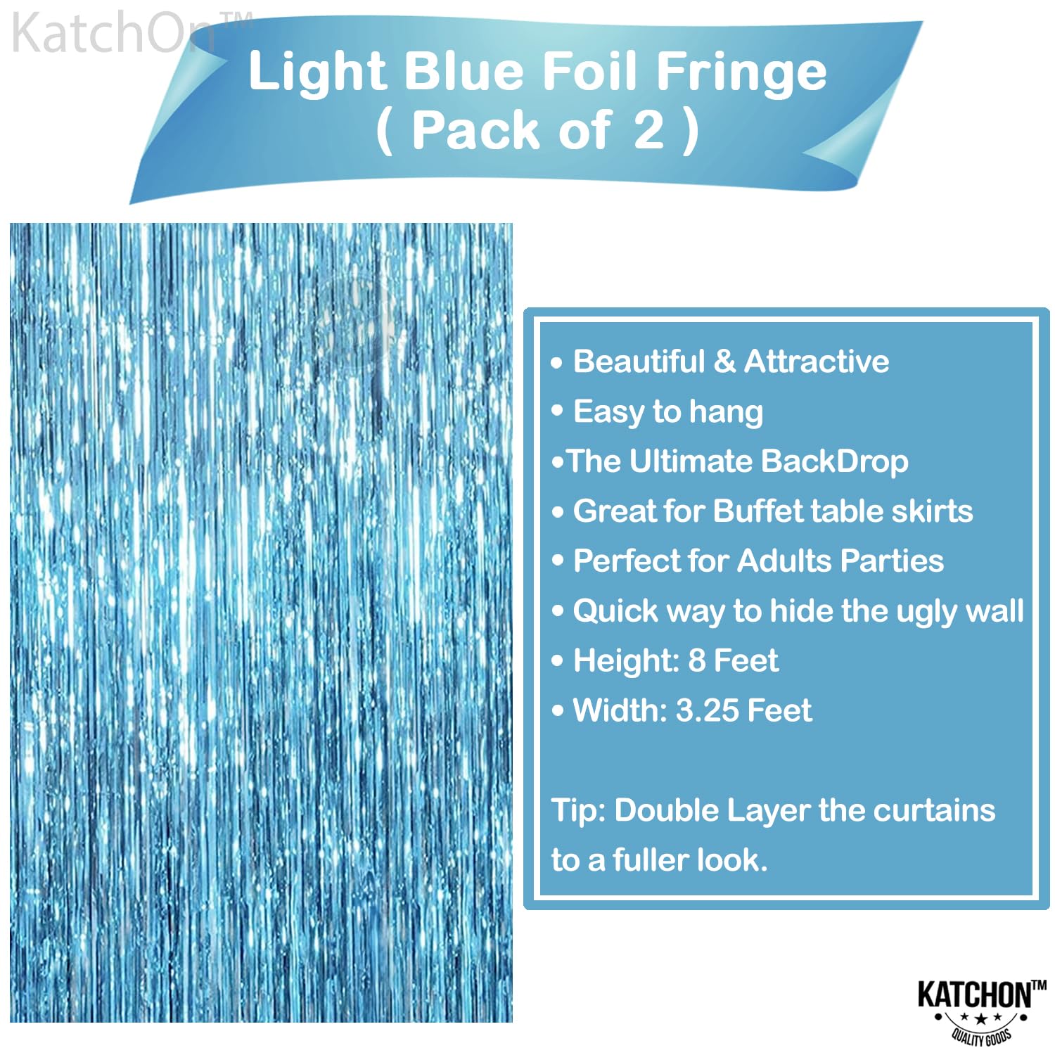 KatchOn Extra Large Blue Foil Fringe Curtain - 8x3.2 Feet (Pack of 2) | Under The Sea Party Decorations | Ocean Theme Backdrop | Mermaid Birthday Party Supplies | Perfect for Baby Showers, Bridal Showers, and Themed Events