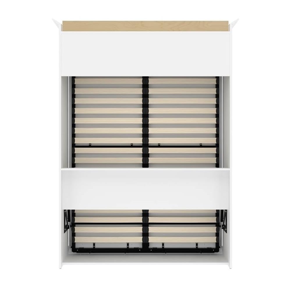 Modern Wood Queen Murphy Bed with Nightstands - Rustic Brown & White Finish - Space-Saving Wall Bed for Small Apartments, Guest Rooms & Home Offices