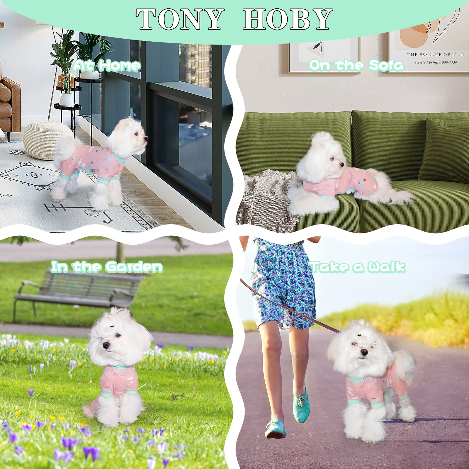 TONY HOBY 4-Legged Dog Pajamas - Lightweight Cotton Dog Jumpsuit for Small & Medium Dogs (Pink Pigeon Print, Size L) - Cozy Sleepwear for Pets, Perfect for Winter Nights & Indoor Lounging