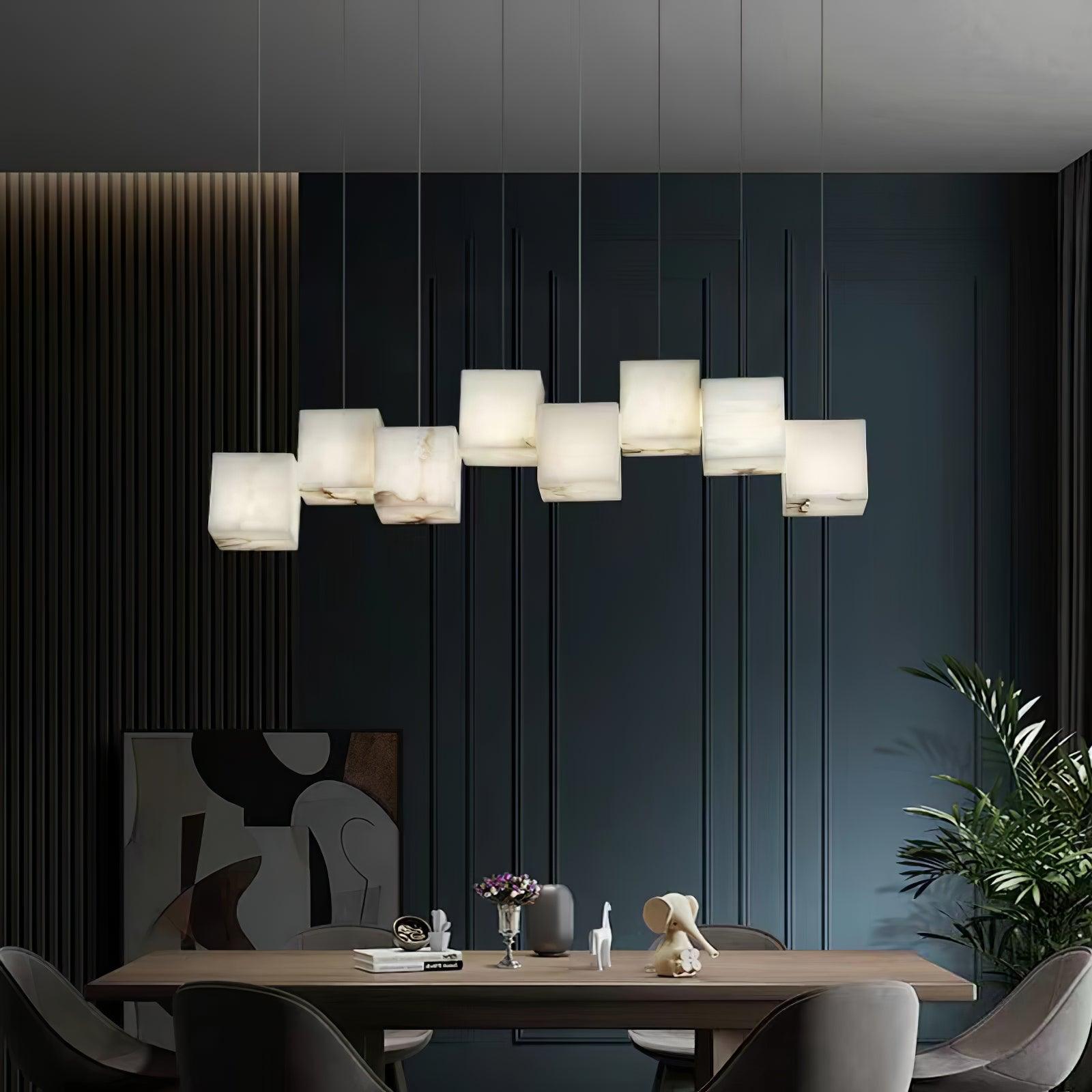 Elegant Alabaster Box Chandelier - Modern Crystal Ceiling Light Fixture for Dining Room, Living Room & Bedroom Decor