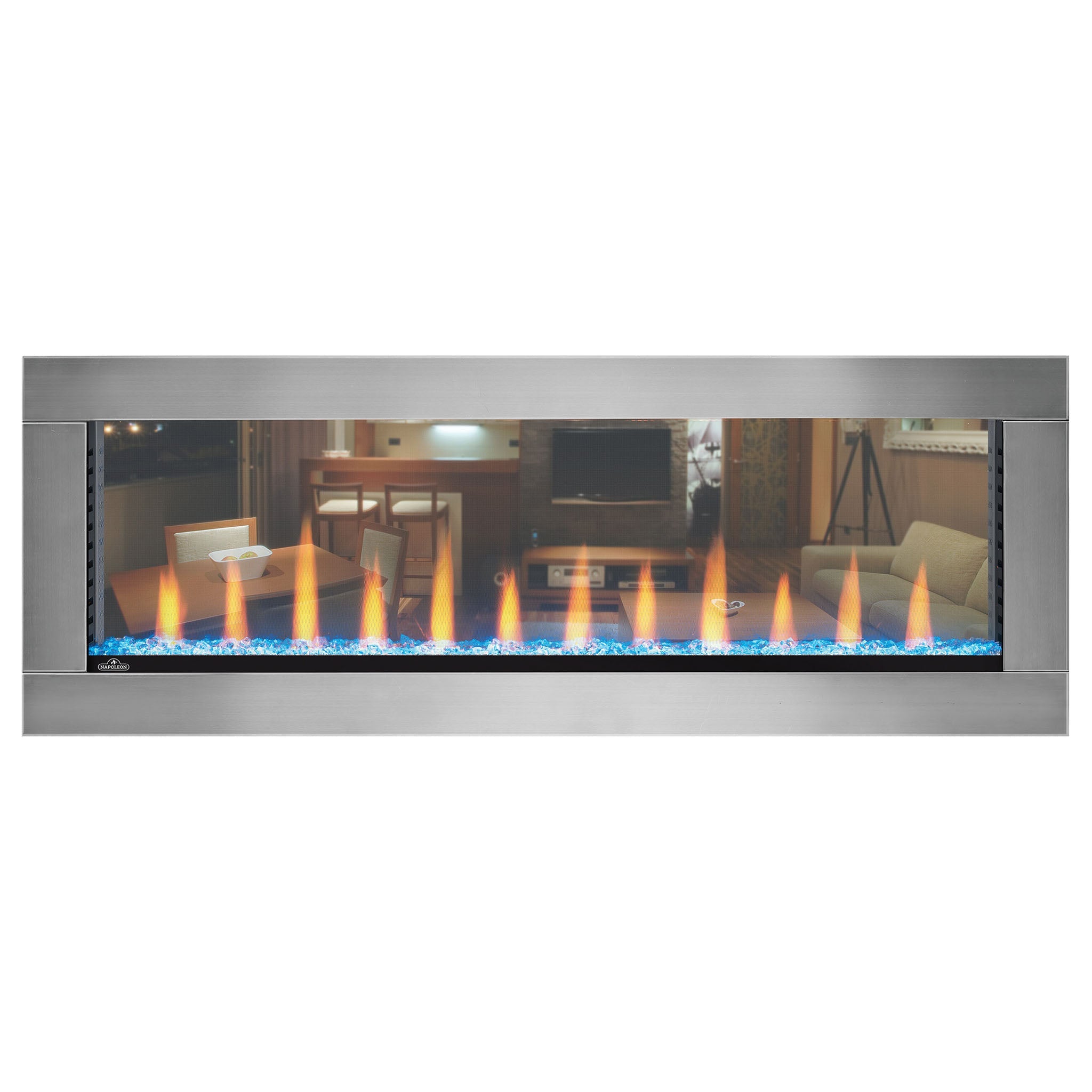 Napoleon Clearion Elite 50-Inch Stainless Steel Electric Fireplace with See-Through Design - Perfect for Living Rooms, Bedrooms & Modern Home Decor