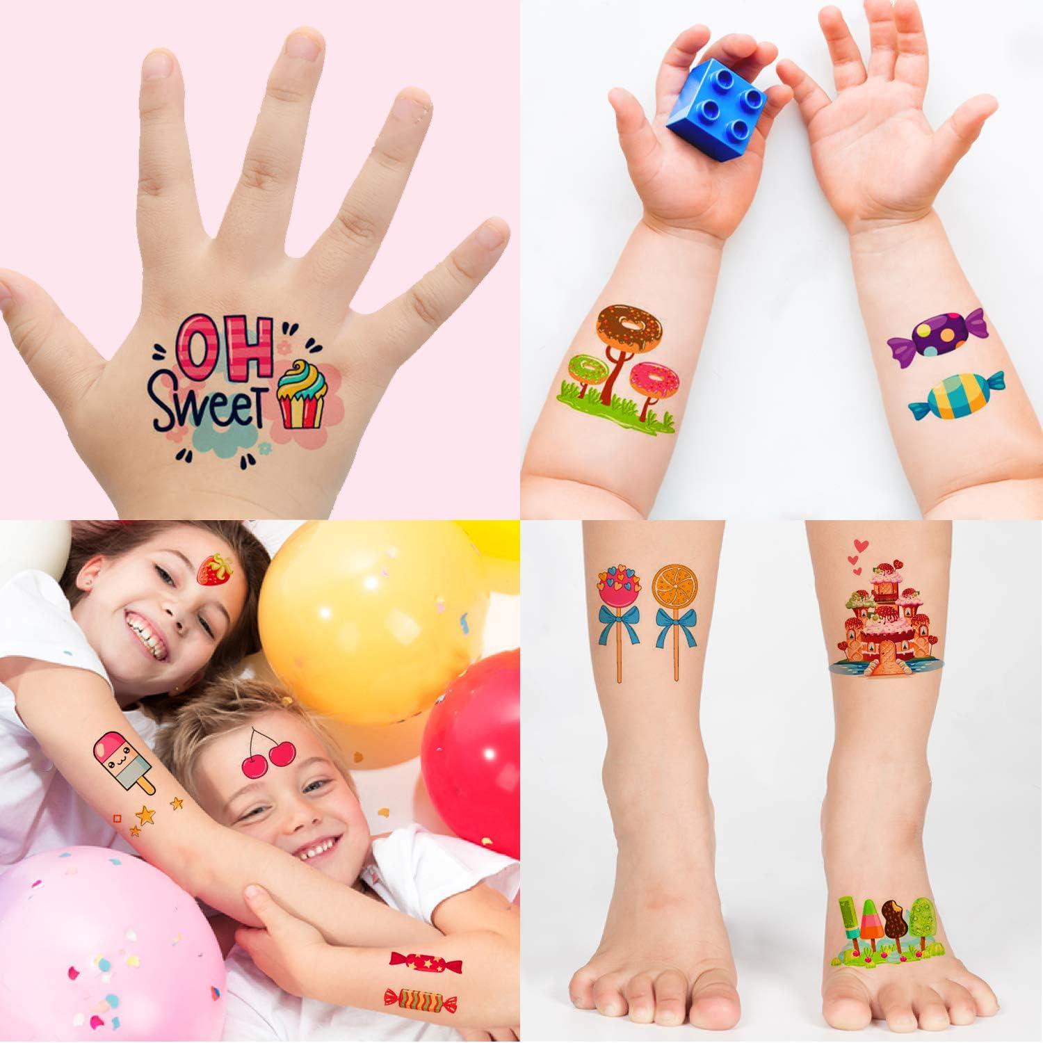 130pcs Kids Temporary Tattoos - Ice Cream & Candy Themed Fake Tattoos for Birthday Parties, Halloween Goodie Bags, Party Favors & Decorations - Perfect for Kids' Events, Classroom Rewards & Summer Camp Activities