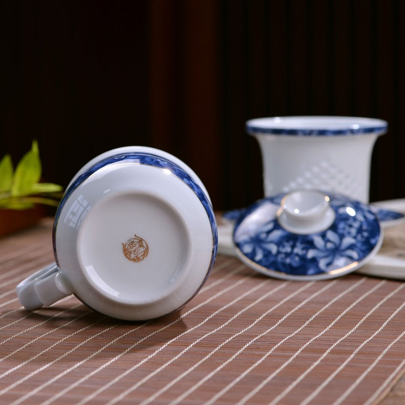 Handmade Blue and White Porcelain Tea Cup - Traditional Chinese Ceramic Tea Set for Home, Office, or Gift - Perfect for Green Tea, Herbal Tea, and Relaxation Moments