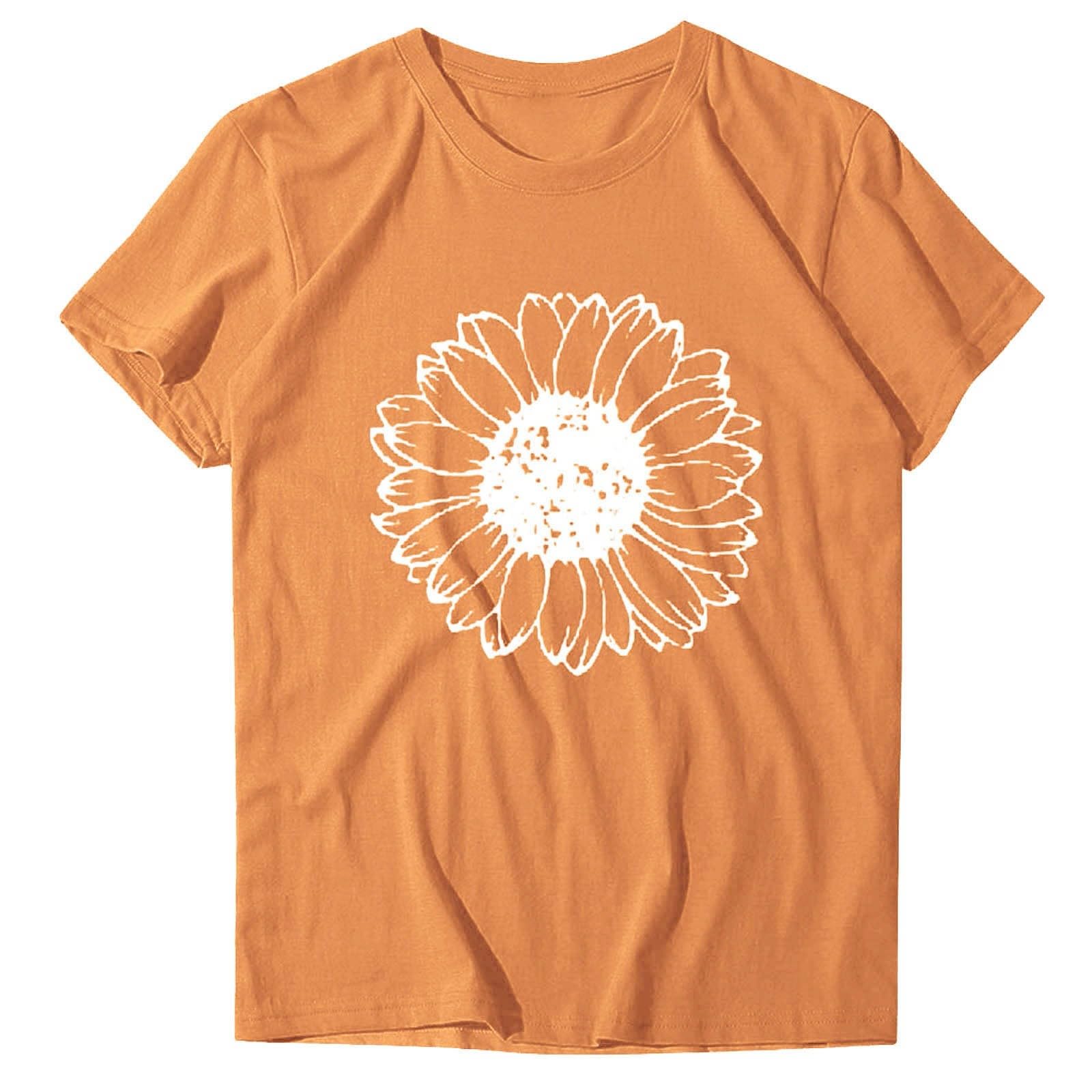 ZEFOTIM Women's Sunflower Print Short Sleeve Crewneck T-Shirt - Casual Summer Fashion Top for Women - Perfect for Beach Outings, Picnics & Everyday Wear