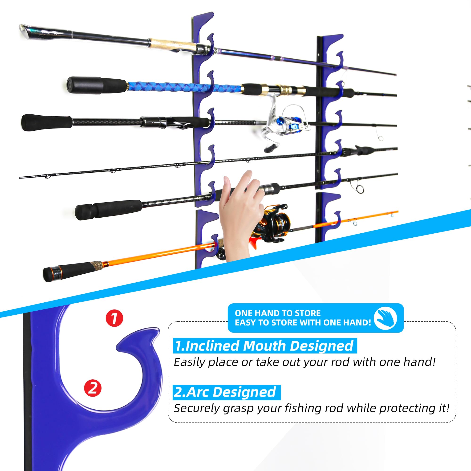 Durable Horizontal Fishing Rod Holders for Garage Storage - Heavy Duty Metal Wall & Ceiling Mounted Fishing Pole Rack - Premium Garage Organization System Holds 5 Rods or Combos - Perfect for Anglers & Fishing Gear Storage Solutions