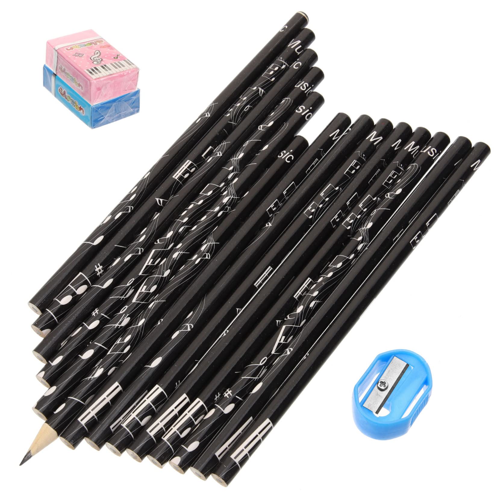 NUOBESTY 108 Pcs Musical Note Pencils with Piano Keyboards - Fun Music-Themed Erasers & Pencil Sharpeners for Students - Perfect for Christmas Gifts, School Supplies & Music Lovers (Great for Classroom Rewards, Party Favors & Creative Learning)