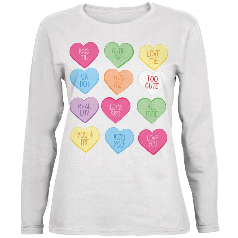 Old Glory Valentine's Day Candy Hearts Women's Long Sleeve T-Shirt - 2X-Large | American Flag Patriotic Valentine Gift for Her | Perfect for Valentine's Day Outfits & Casual Wear