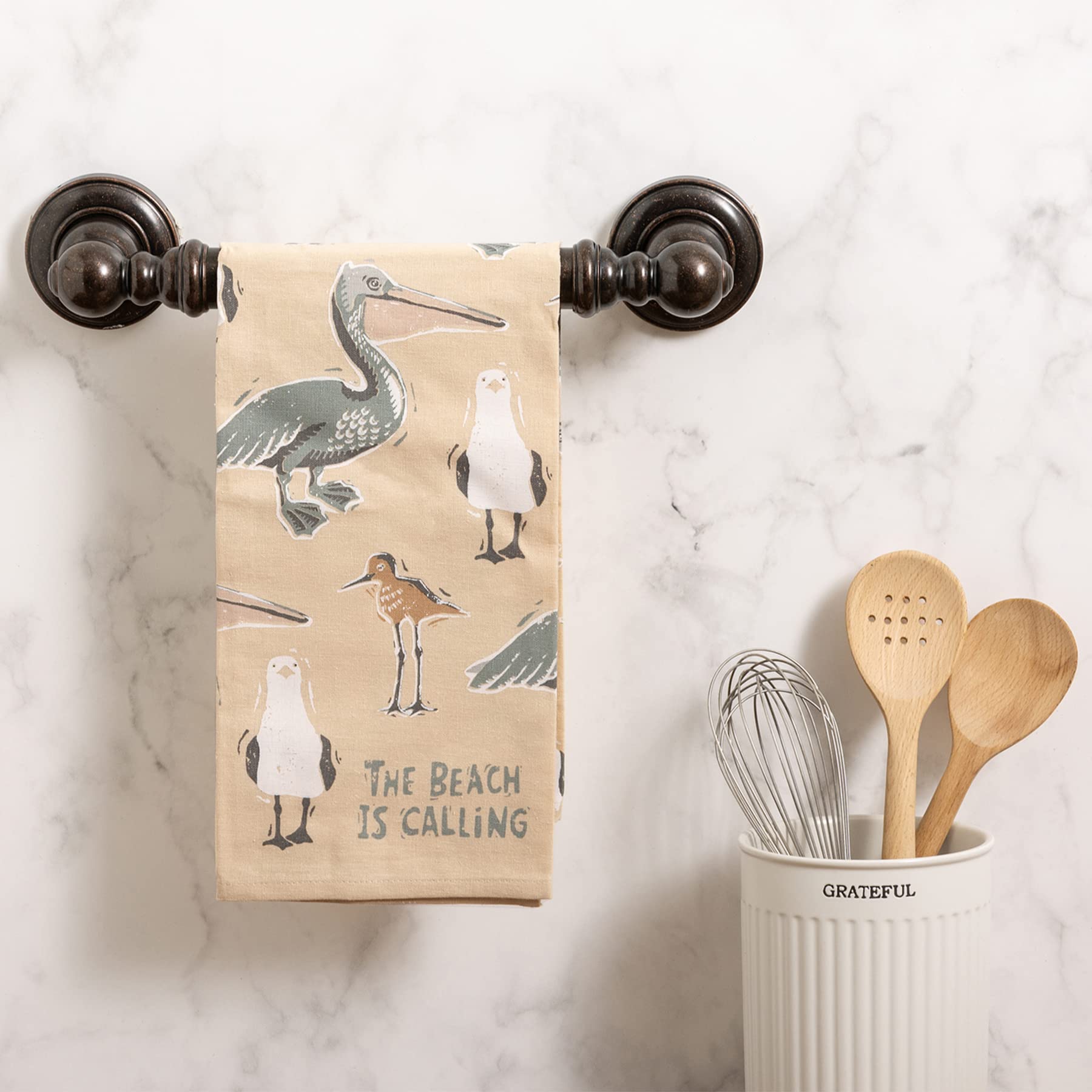 Primitives by Kathy Kitchen Towel - The Beach is Calling 26x20 Inch Coastal Decor Beach House Kitchen Towel - Perfect for Beach Themed Kitchens, Coastal Home Decor & Summer Entertaining