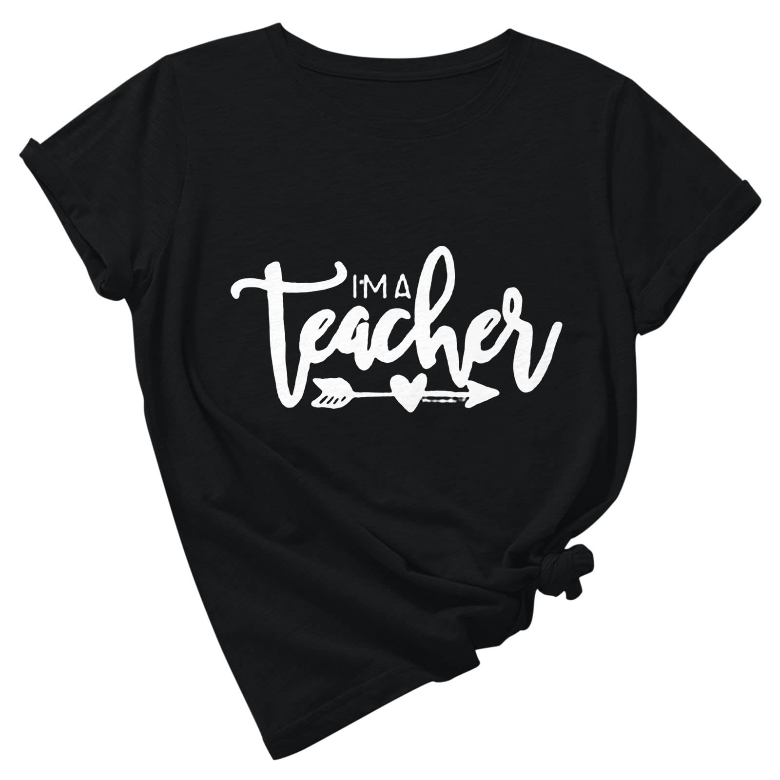 Oelaio Women's Fashion Loose Round Neck Short Sleeve T-Shirt - Cute English Teacher Print Pullover Top for Teacher's Day Gifts, Casual Wear & School Appreciation