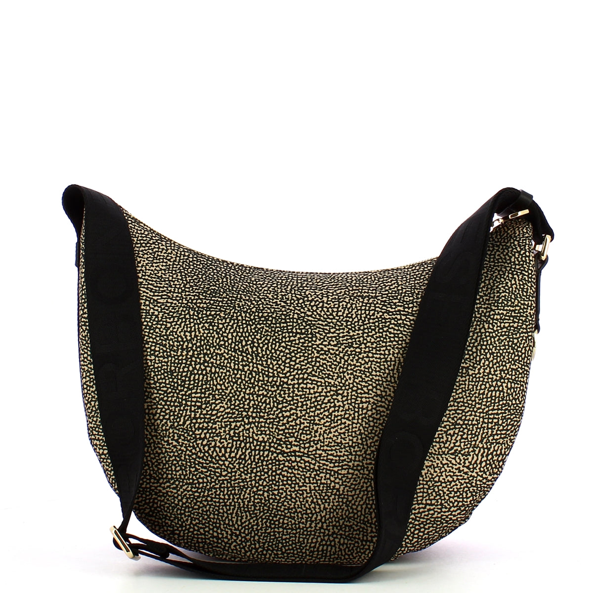 Borbonese Luna Middle OP Naturale Nero Recycled Nylon Crossbody Bag with Pockets - Stylish & Sustainable Handbag for Women | Perfect for Work, Travel & Everyday Use