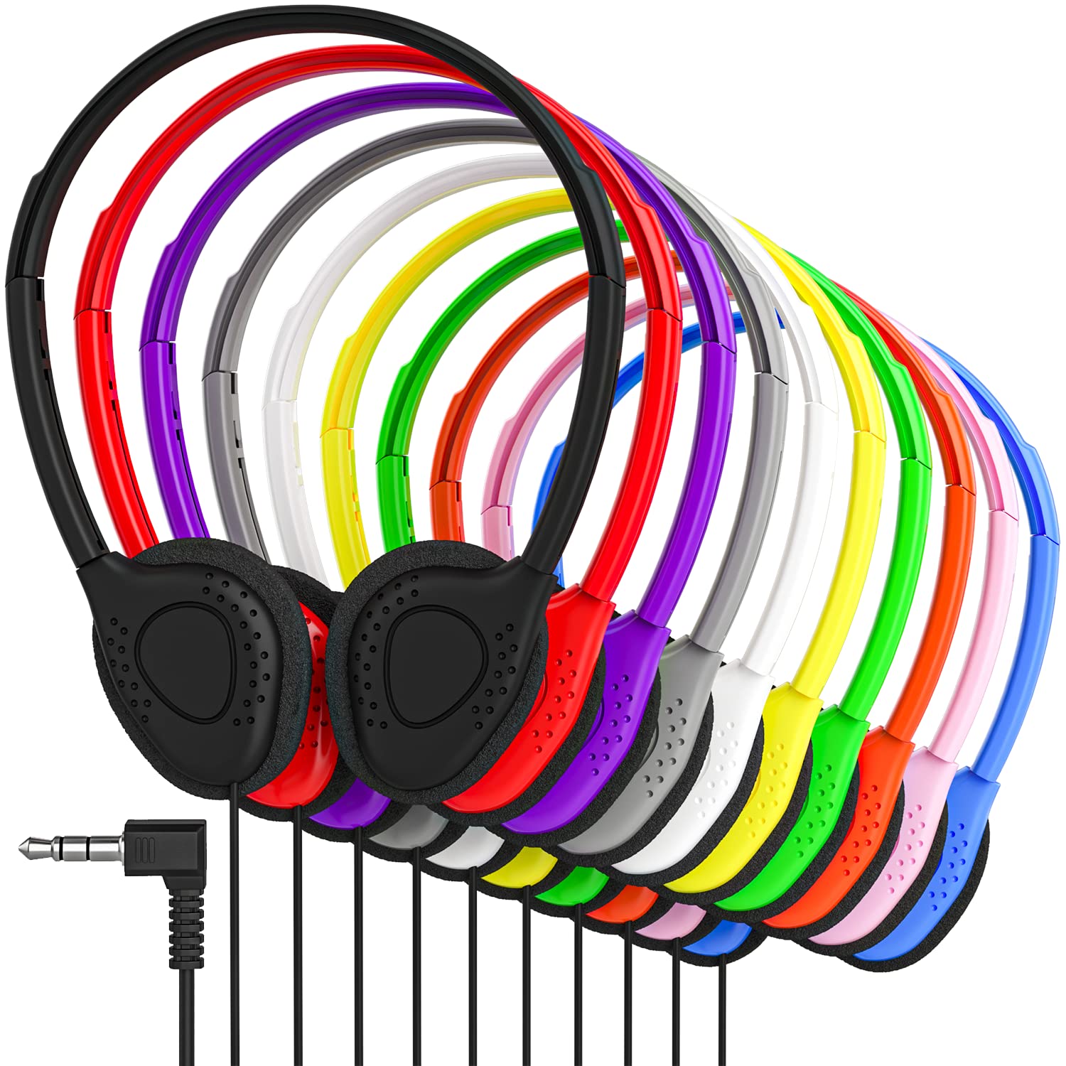 Bulk On-Ear Headphones with 3.5mm Jack - 100 Pack Multi-Color Headphones for Schools, Offices & Events - Durable Lightweight Headphones for Students, Call Centers & Conferences