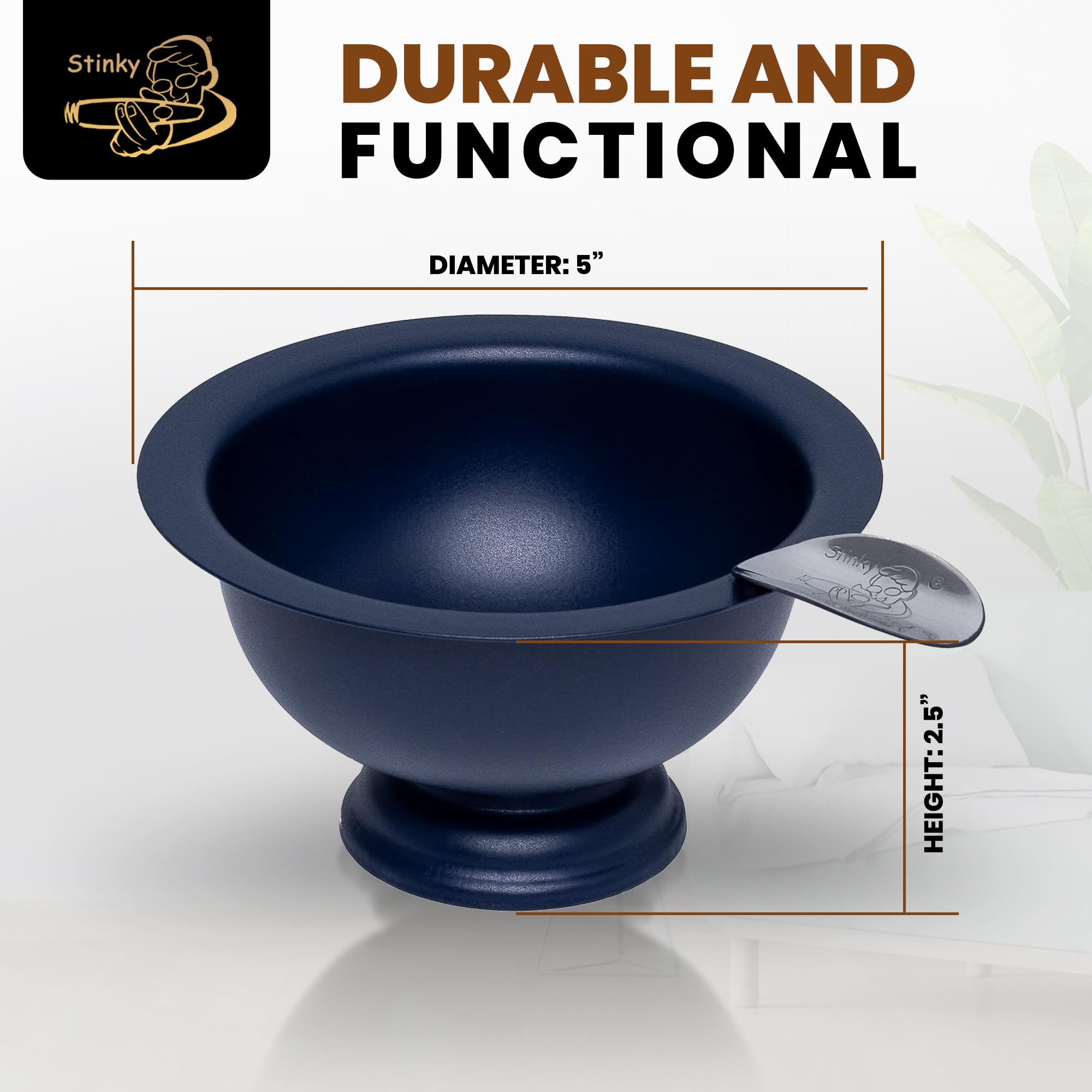 Stinky Cigar Personal Size Ashtray - Matte Blue Compact Windproof Stainless Steel with Stirrup, Deep Heat-Resistant Bowl - Easy Clean Solo Smoker Accessory for Home, Office & Outdoor Use