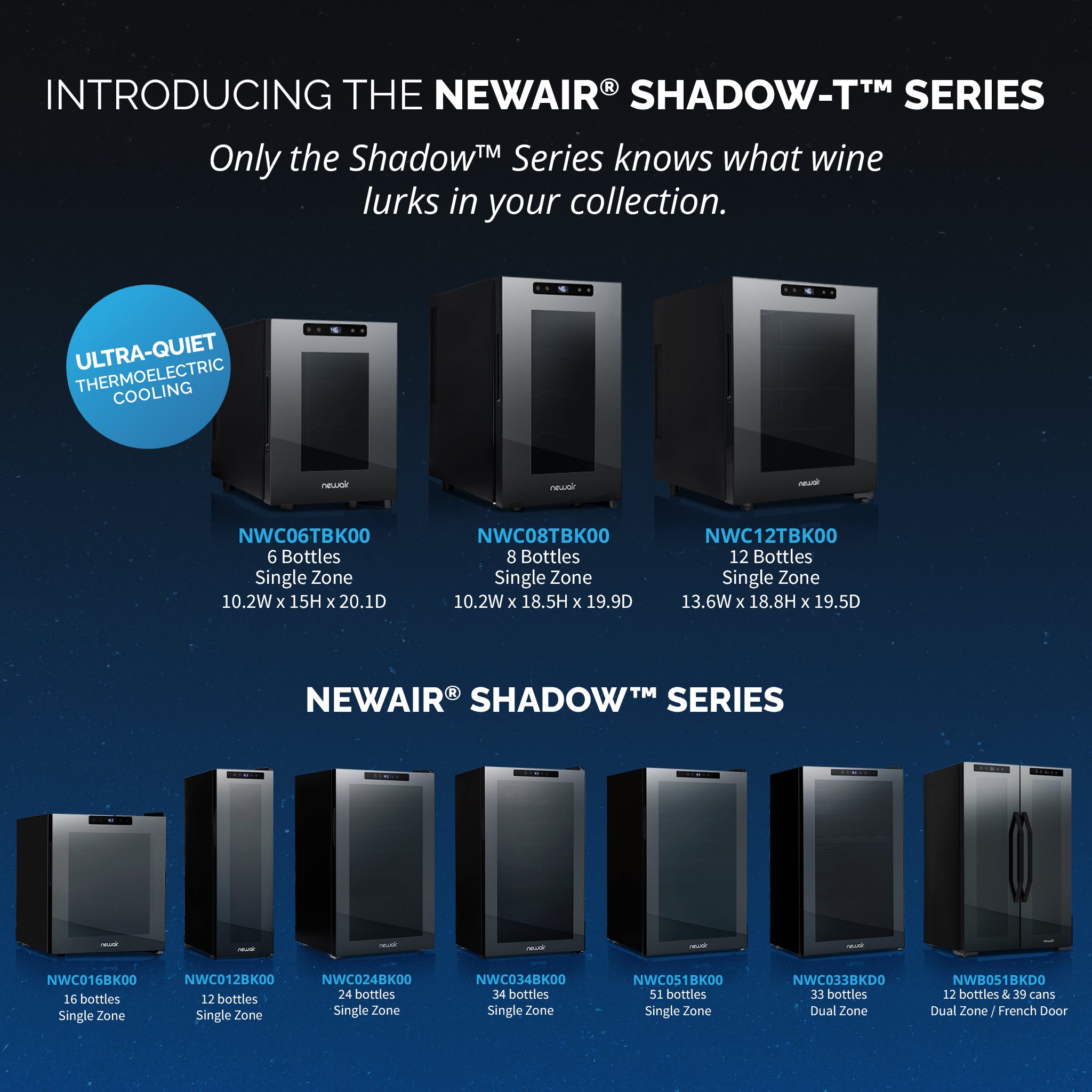 Newair® 8 Bottle 10.2 Inch Black Freestanding Countertop Wine Cooler Refrigerator - Perfect for Kitchen, Bar, Dining Room & Wine Cellar Storage